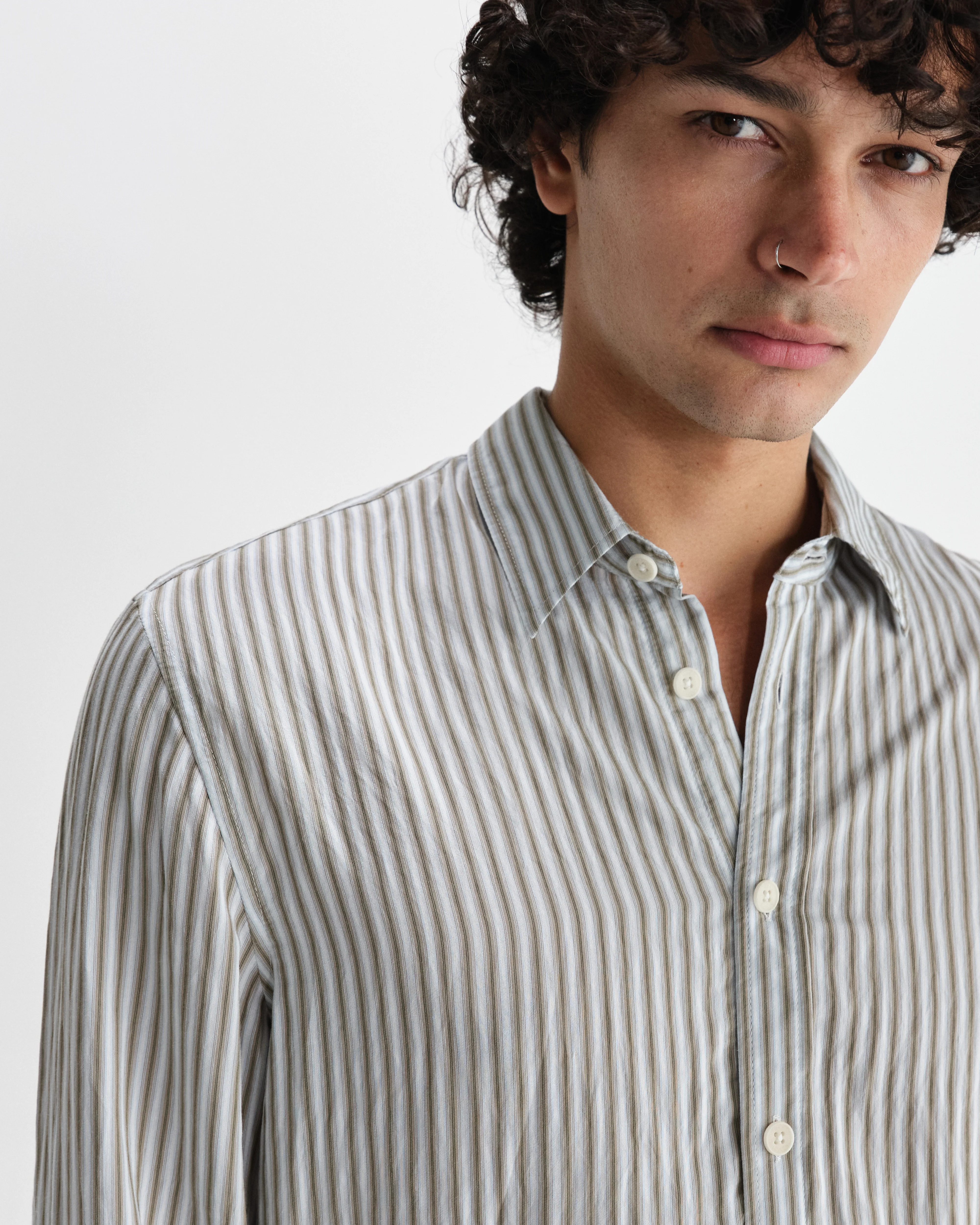 Shelly - Sage Viscose Stripe Shirt - Image 3