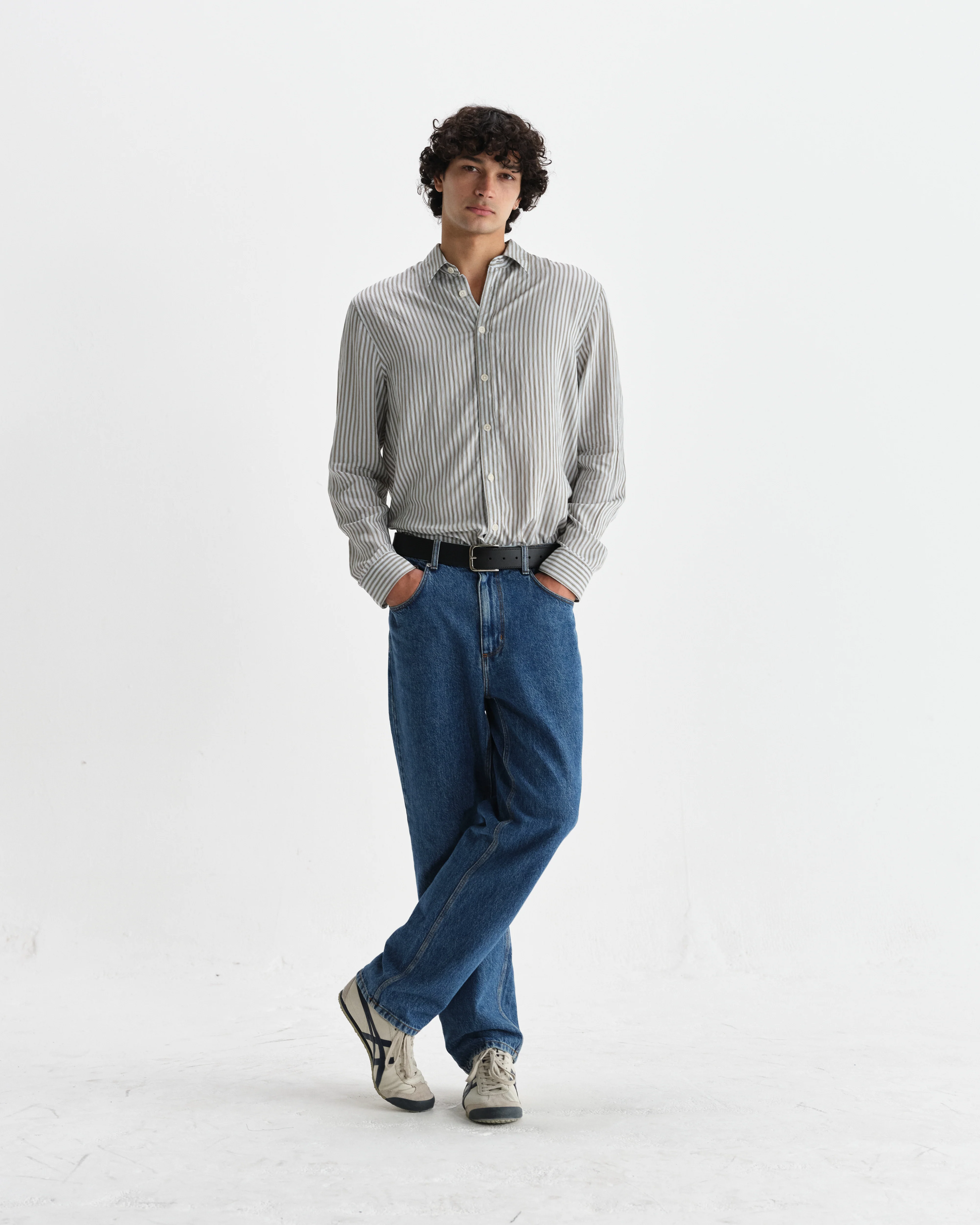 Shelly - Sage Viscose Stripe Shirt - Image 4