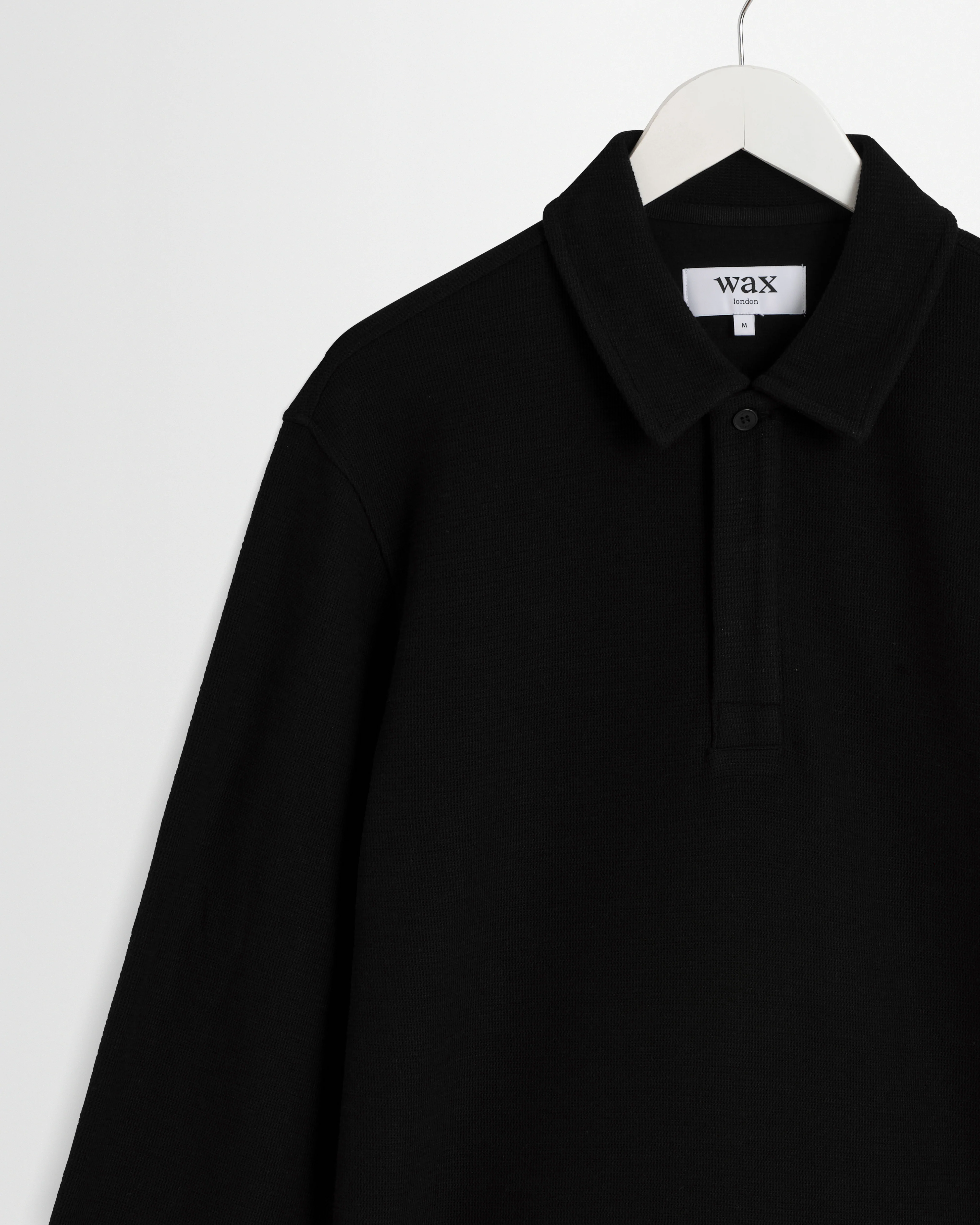 Shore - Black Textured Long-Sleeve Polo Shirt - Image 6