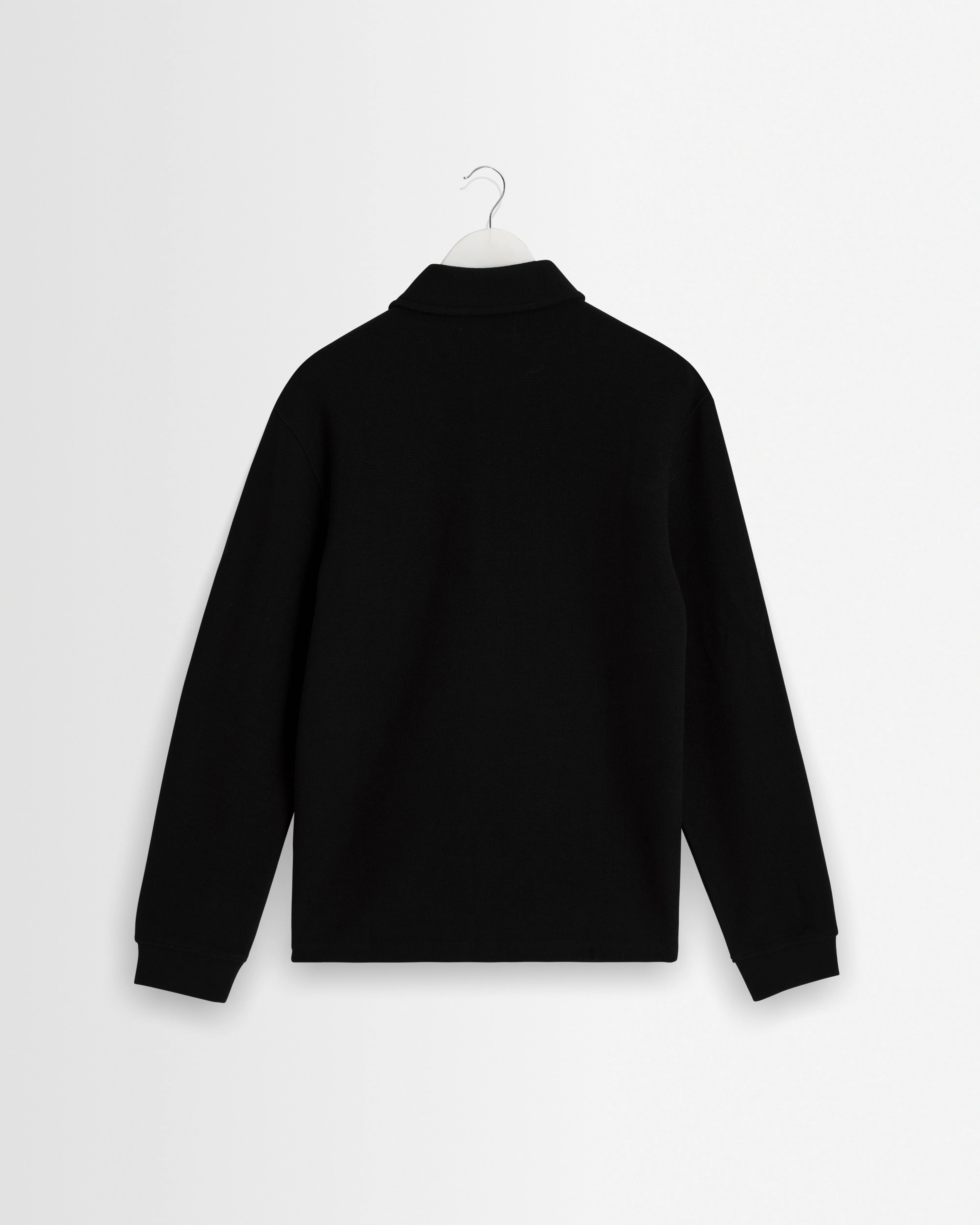Shore - Black Textured Long-Sleeve Polo Shirt - Image 7
