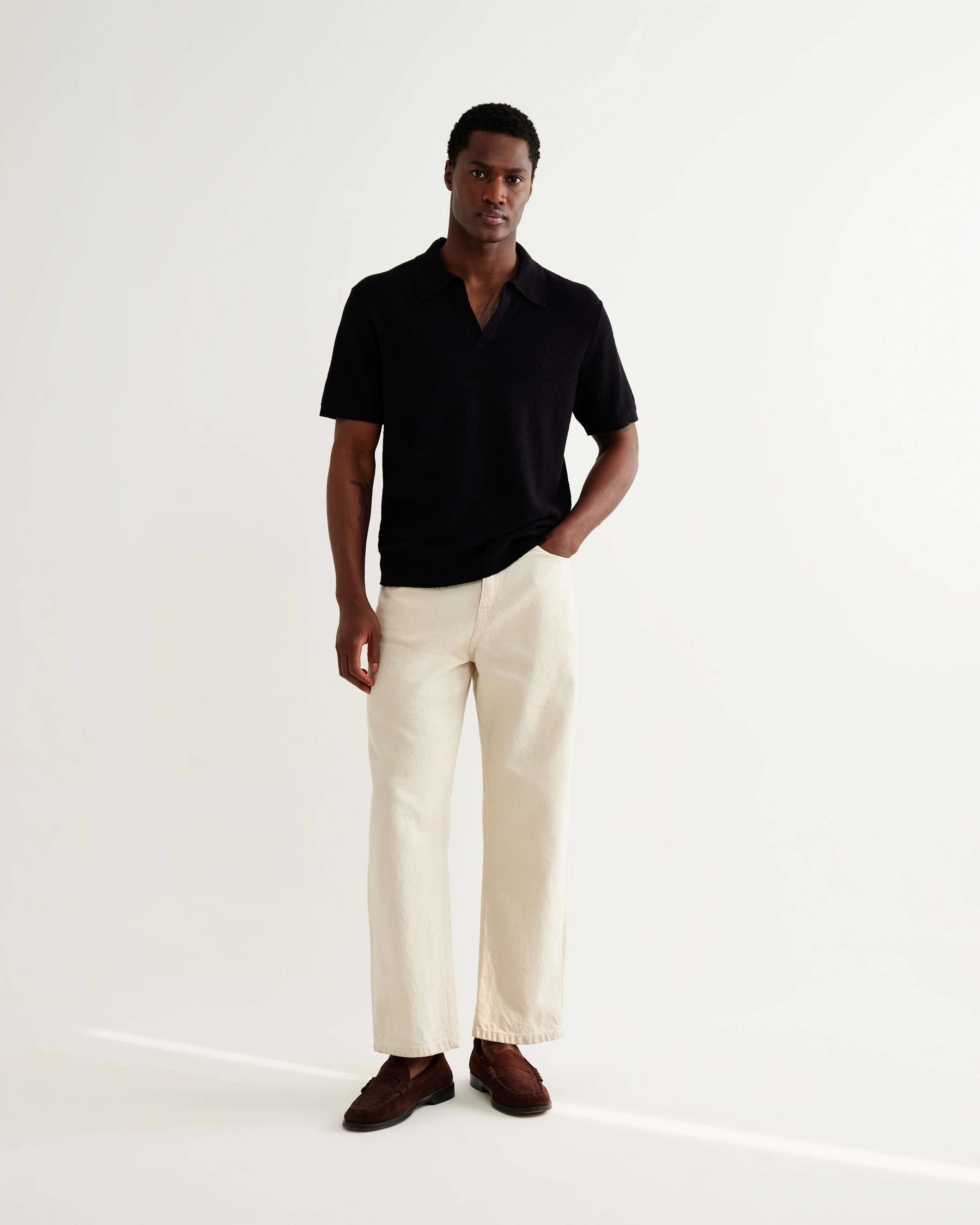 Shore - Black Textured Short-Sleeve Polo Shirt - Image 2