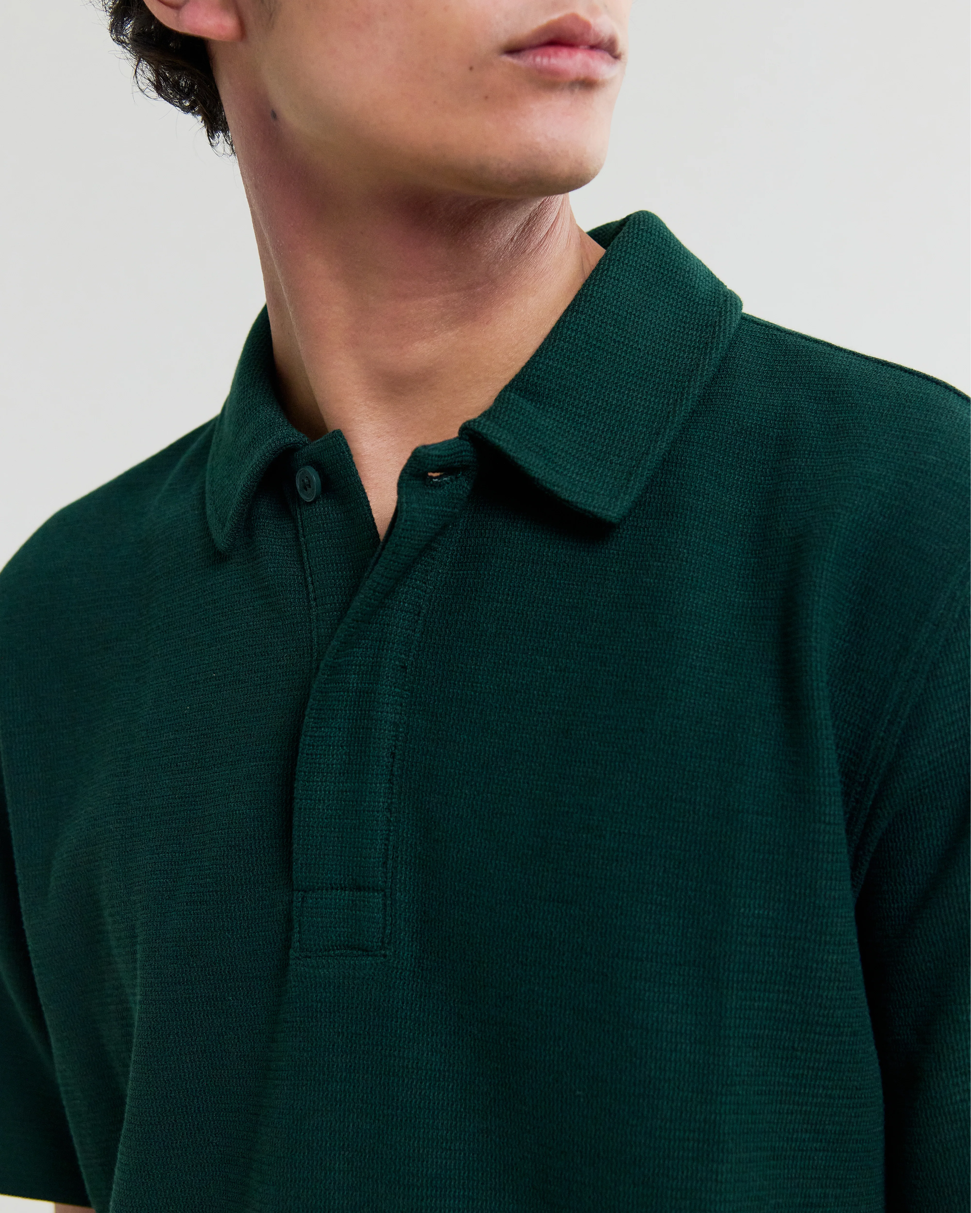 Shore - Bottle Green Textured Short-Sleeve Polo Shirt - Image 3