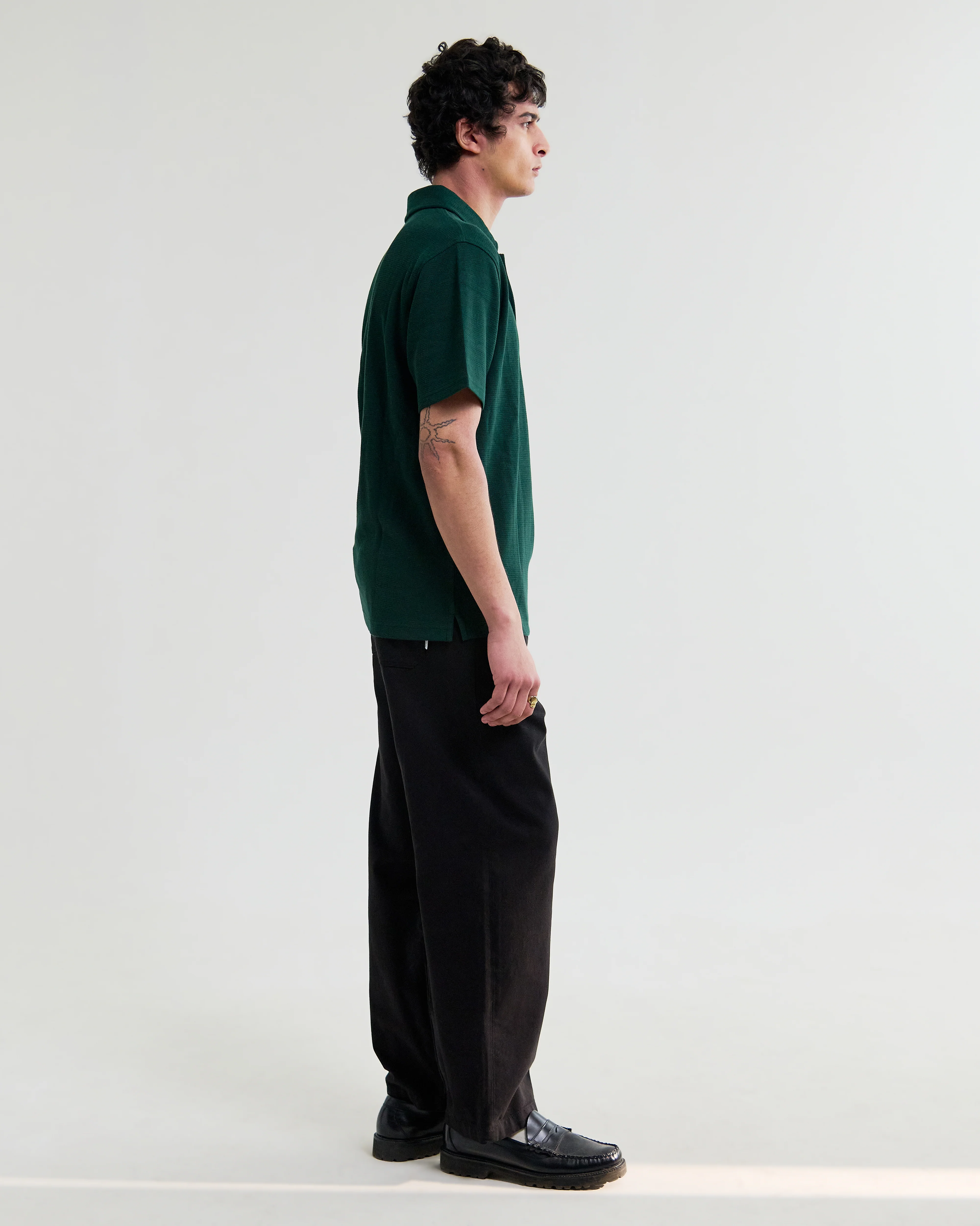 Shore - Bottle Green Textured Short-Sleeve Polo Shirt - Image 5