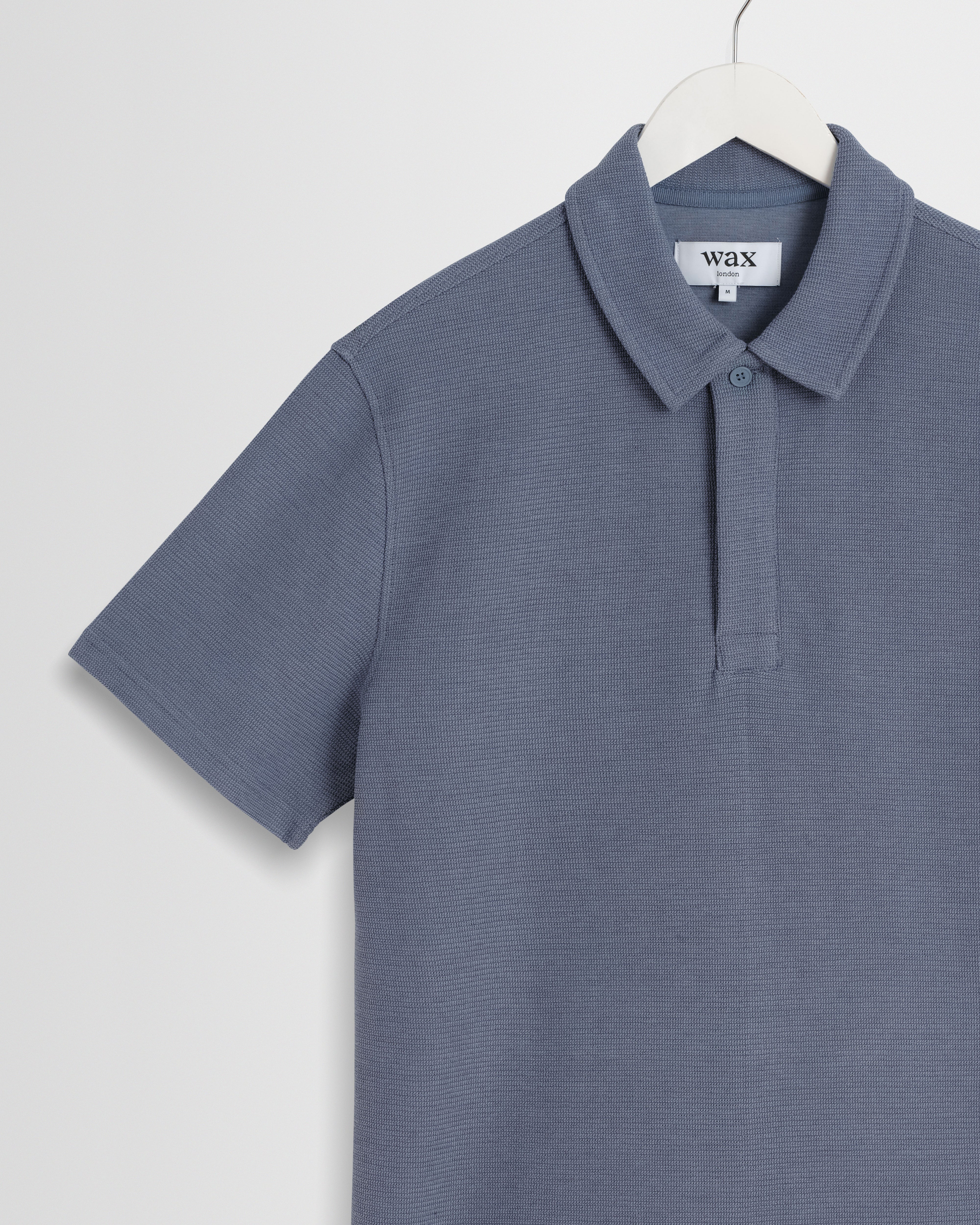 Shore - Mid Blue Textured Short-Sleeve Polo Shirt - Image 2
