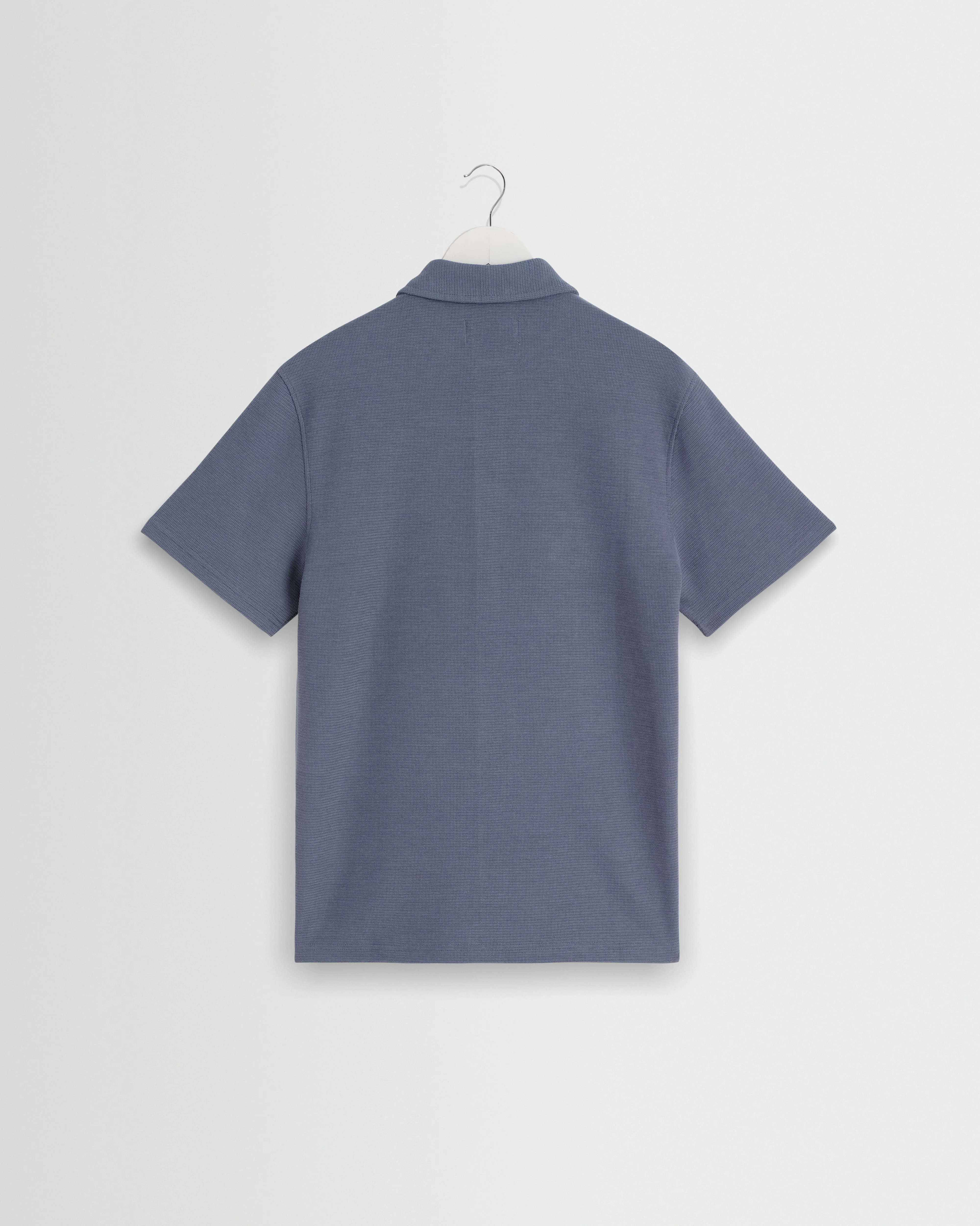 Shore - Mid Blue Textured Short-Sleeve Polo Shirt - Image 3