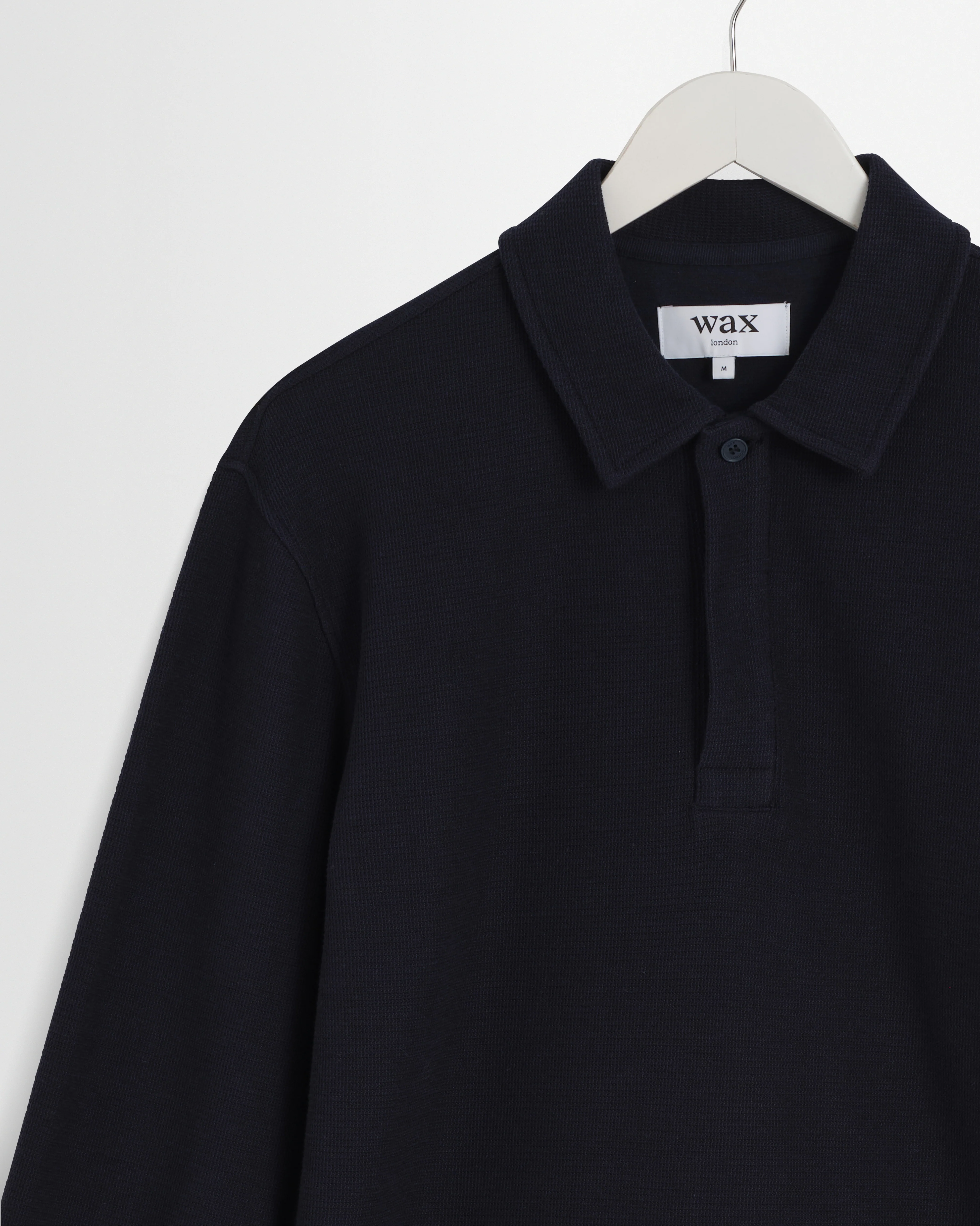 Shore - Navy Textured Long-Sleeve Polo Shirt - Image 7