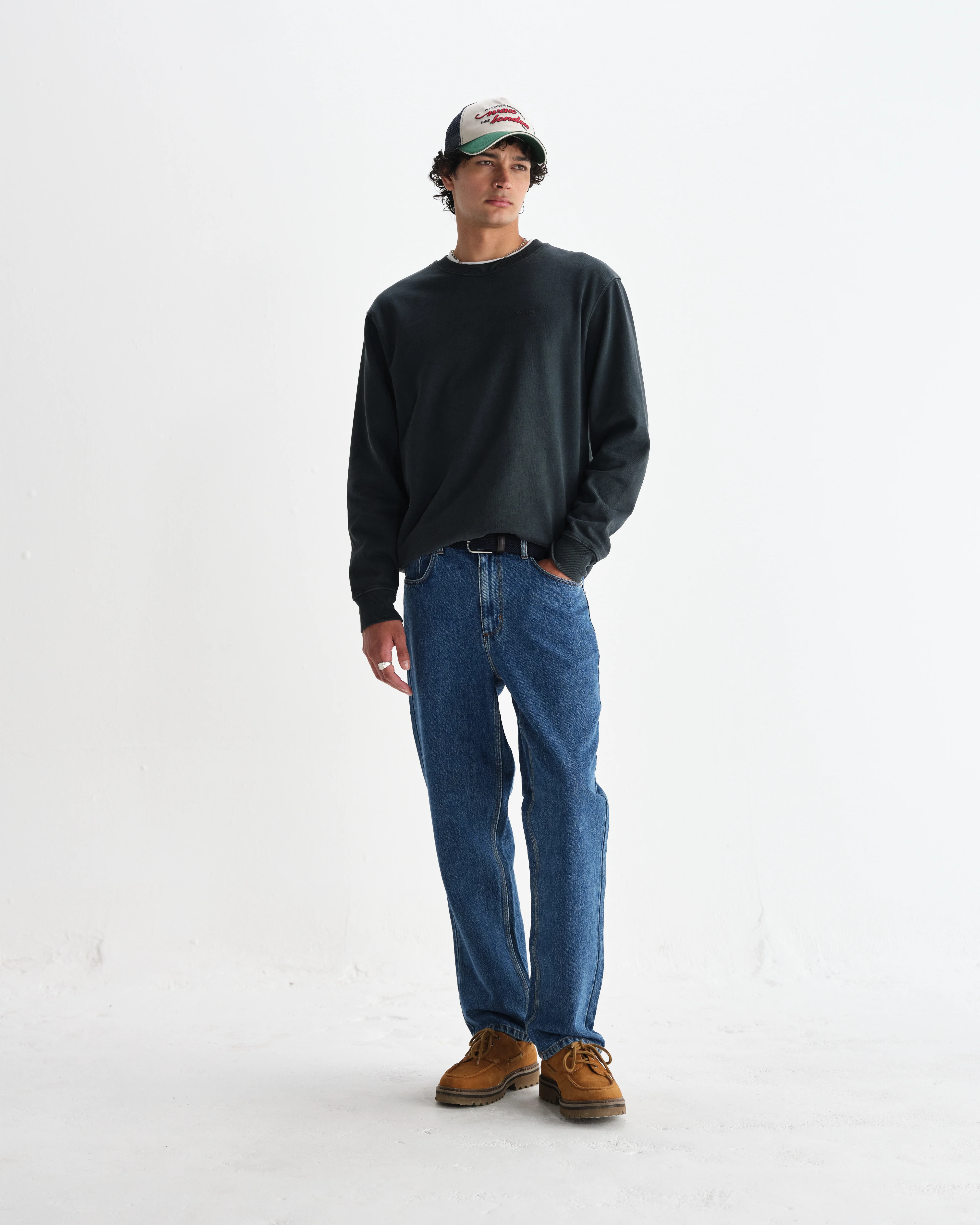 Sidney - Washed Black Brushed Organic Cotton Sweatshirt - Image 4