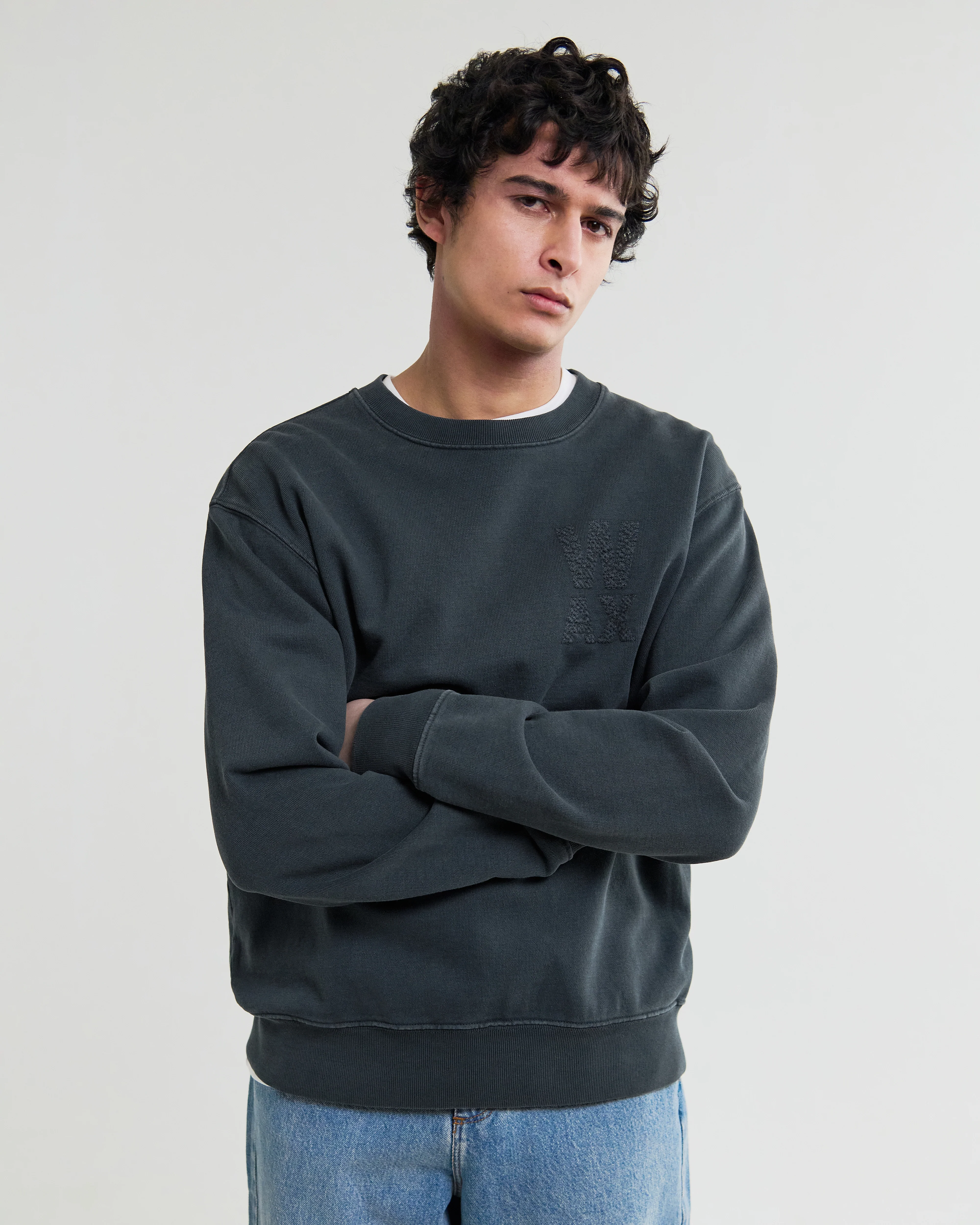 Sidney - Washed Black Embroidered Brushed Cotton Sweatshirt - Image 3