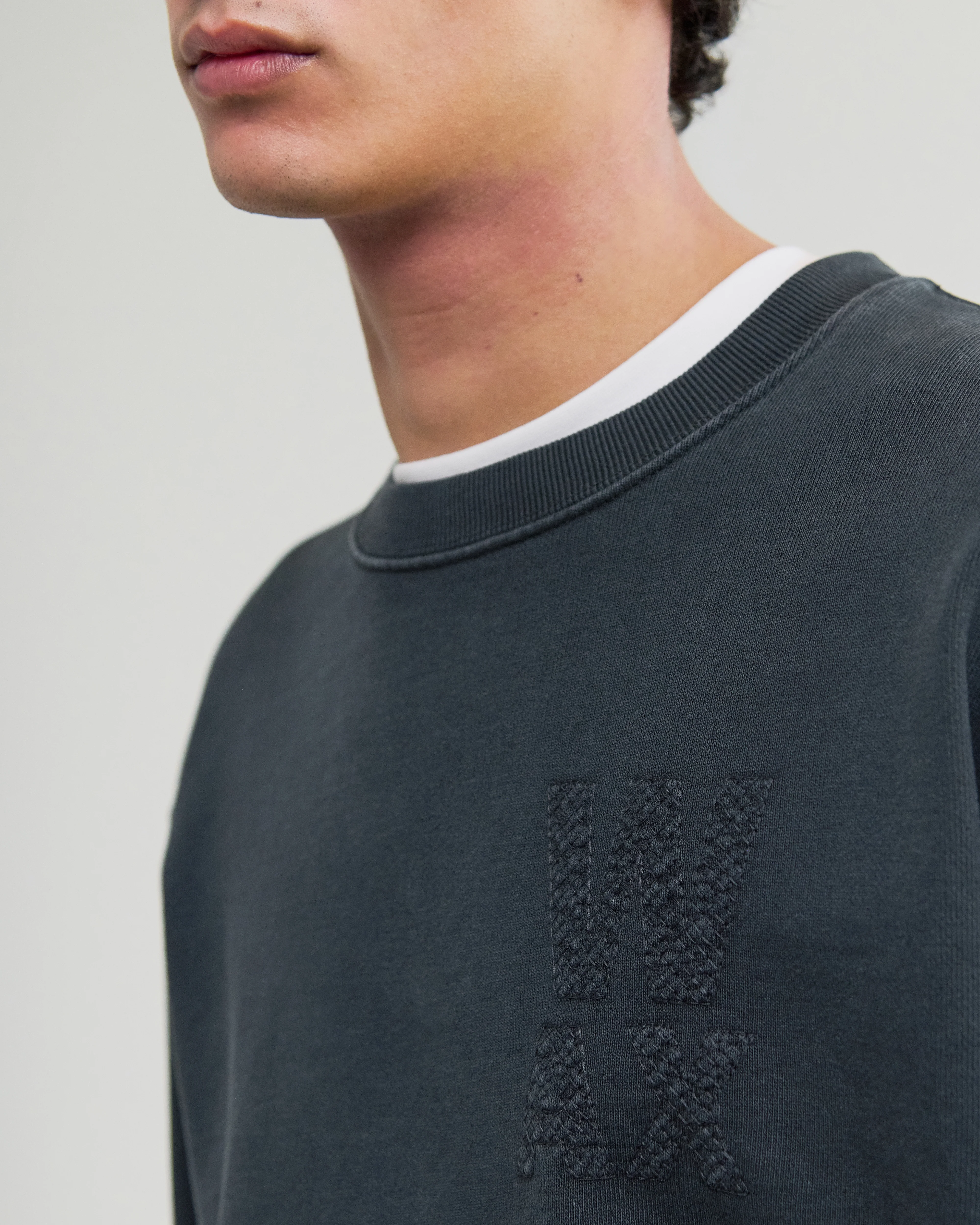 Sidney - Washed Black Embroidered Brushed Cotton Sweatshirt - Image 4