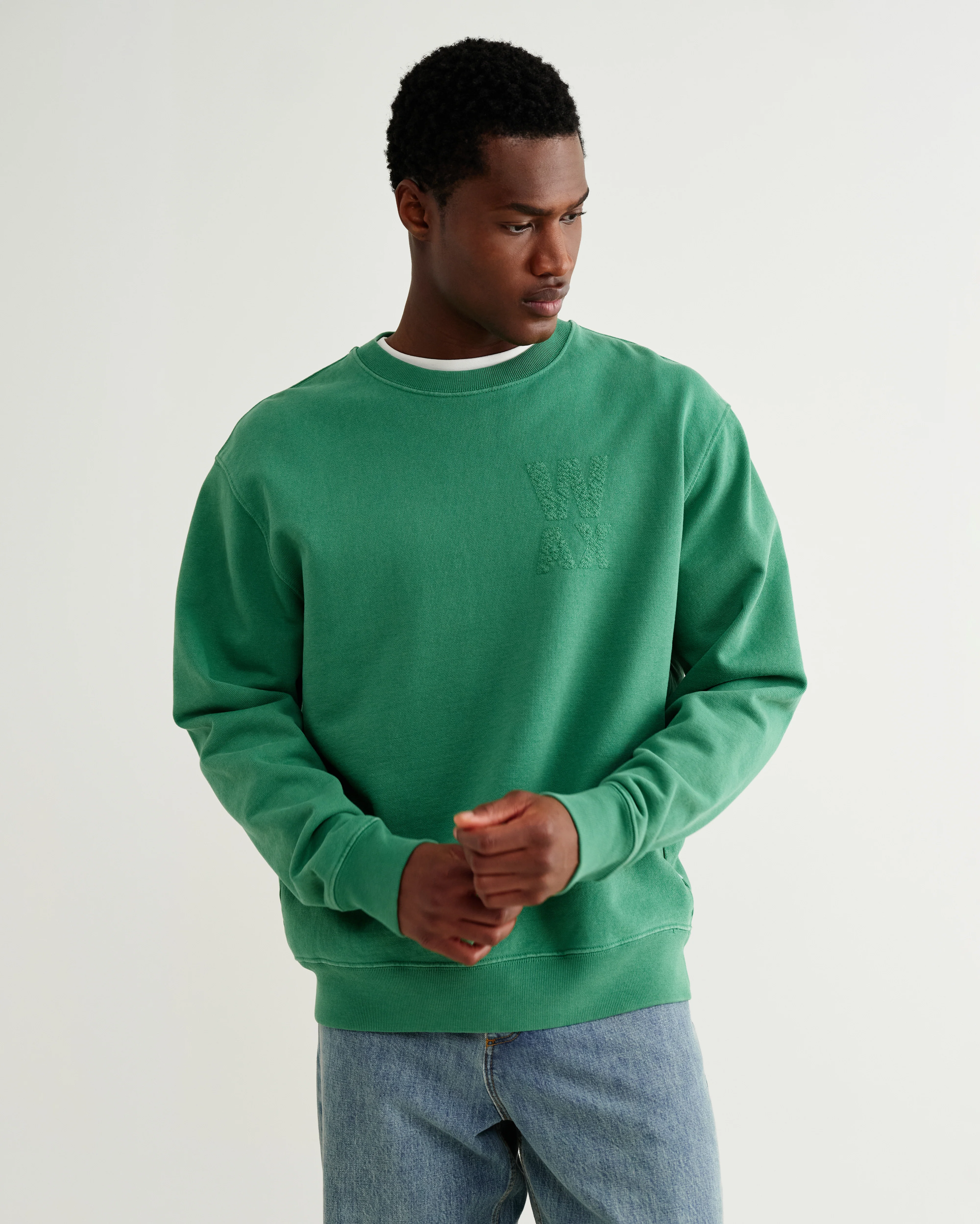 Sidney - Washed Green Embroidered Brushed Cotton Sweatshirt - Image 3