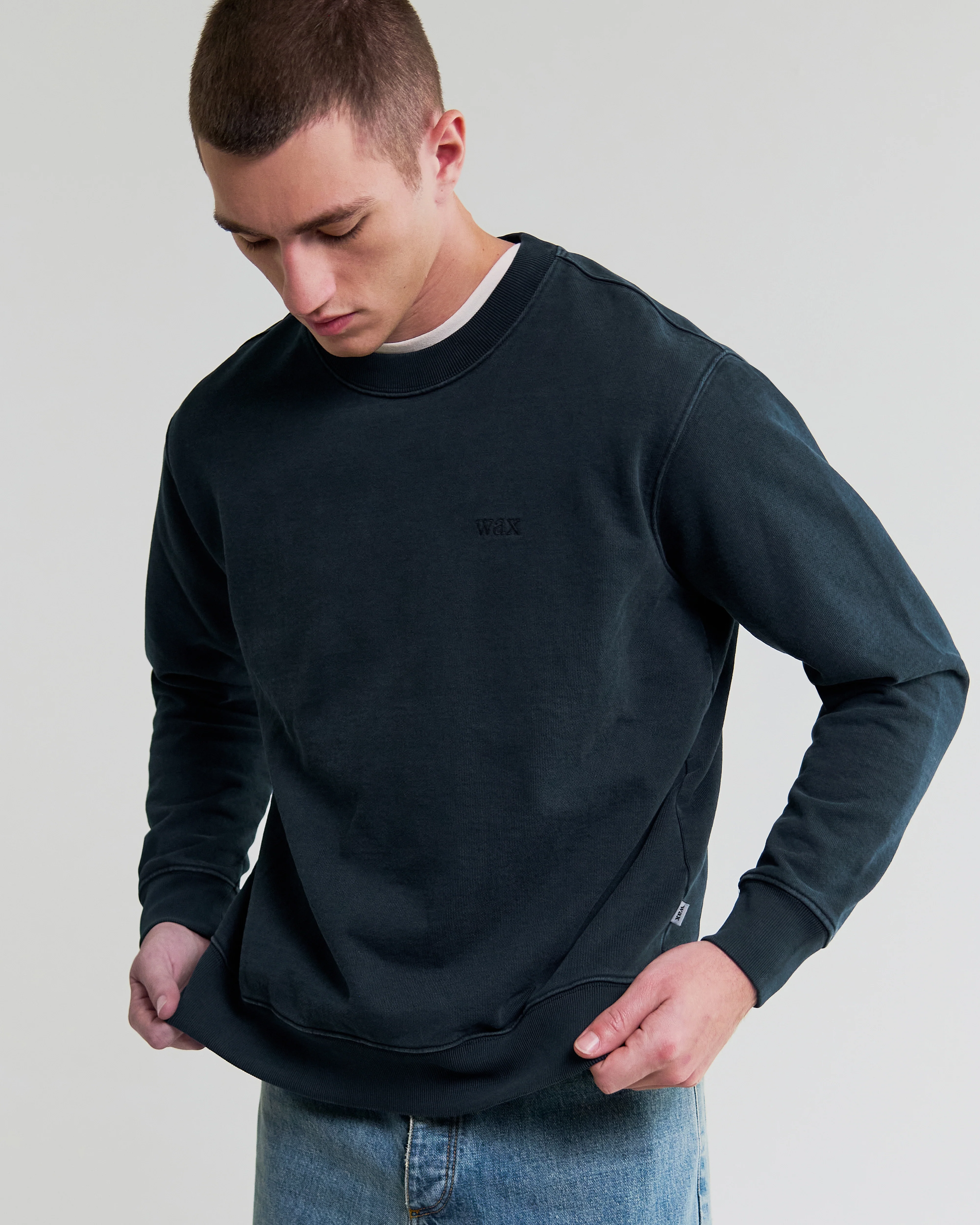 Sidney - Washed Navy Brushed Cotton Sweatshirt - Image 2