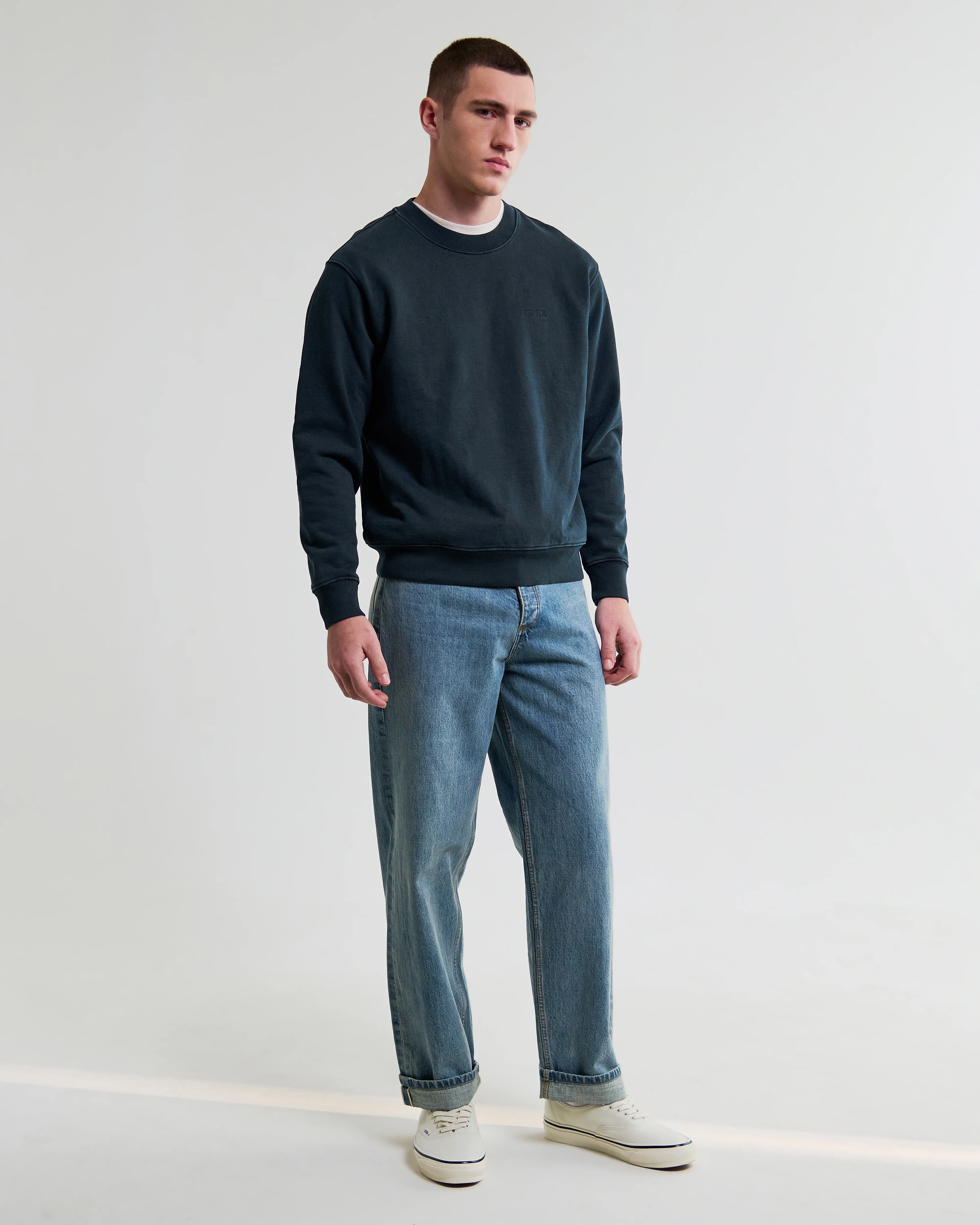 Sidney - Washed Navy Brushed Cotton Sweatshirt - Image 4