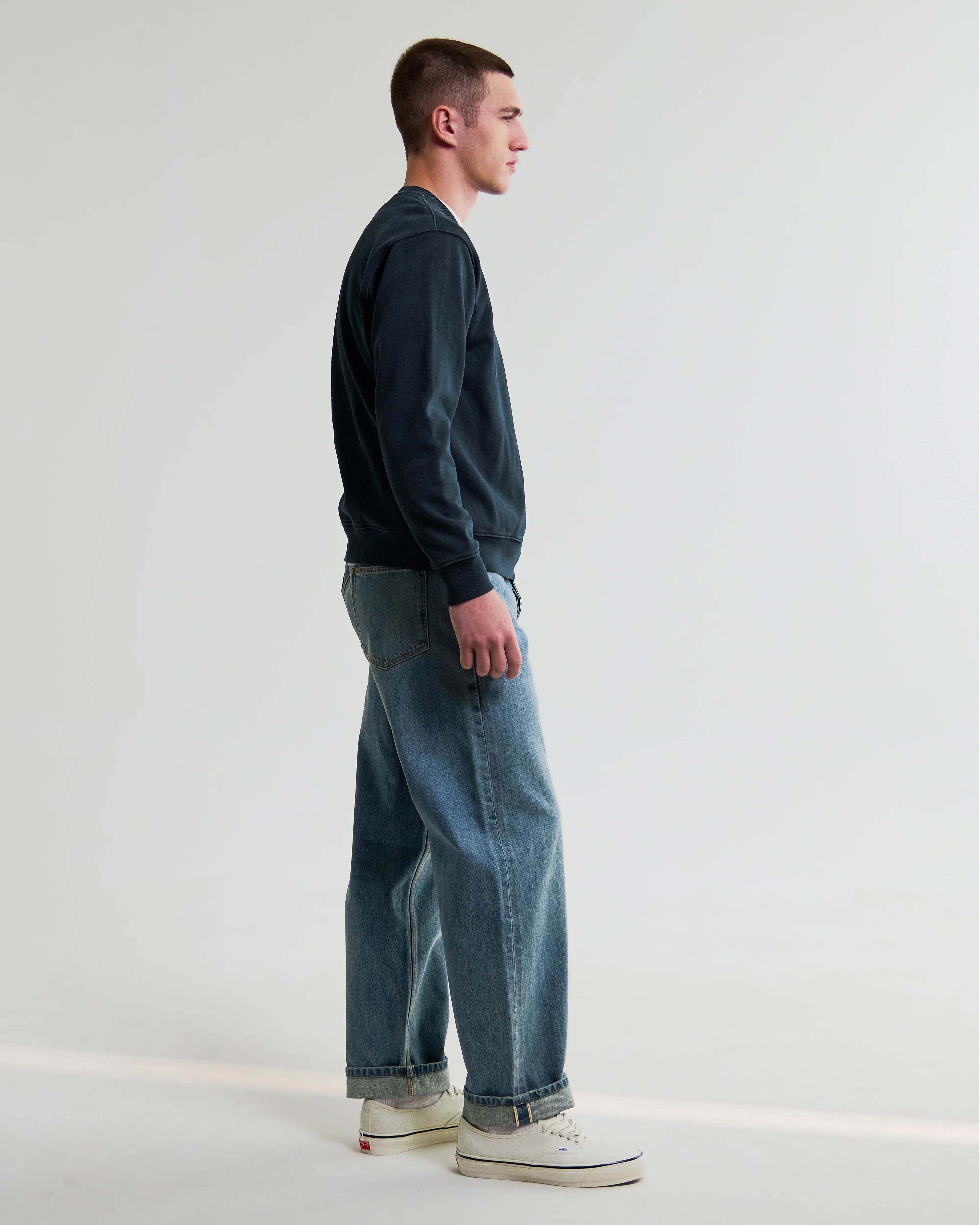 Sidney - Washed Navy Brushed Cotton Sweatshirt - Image 5