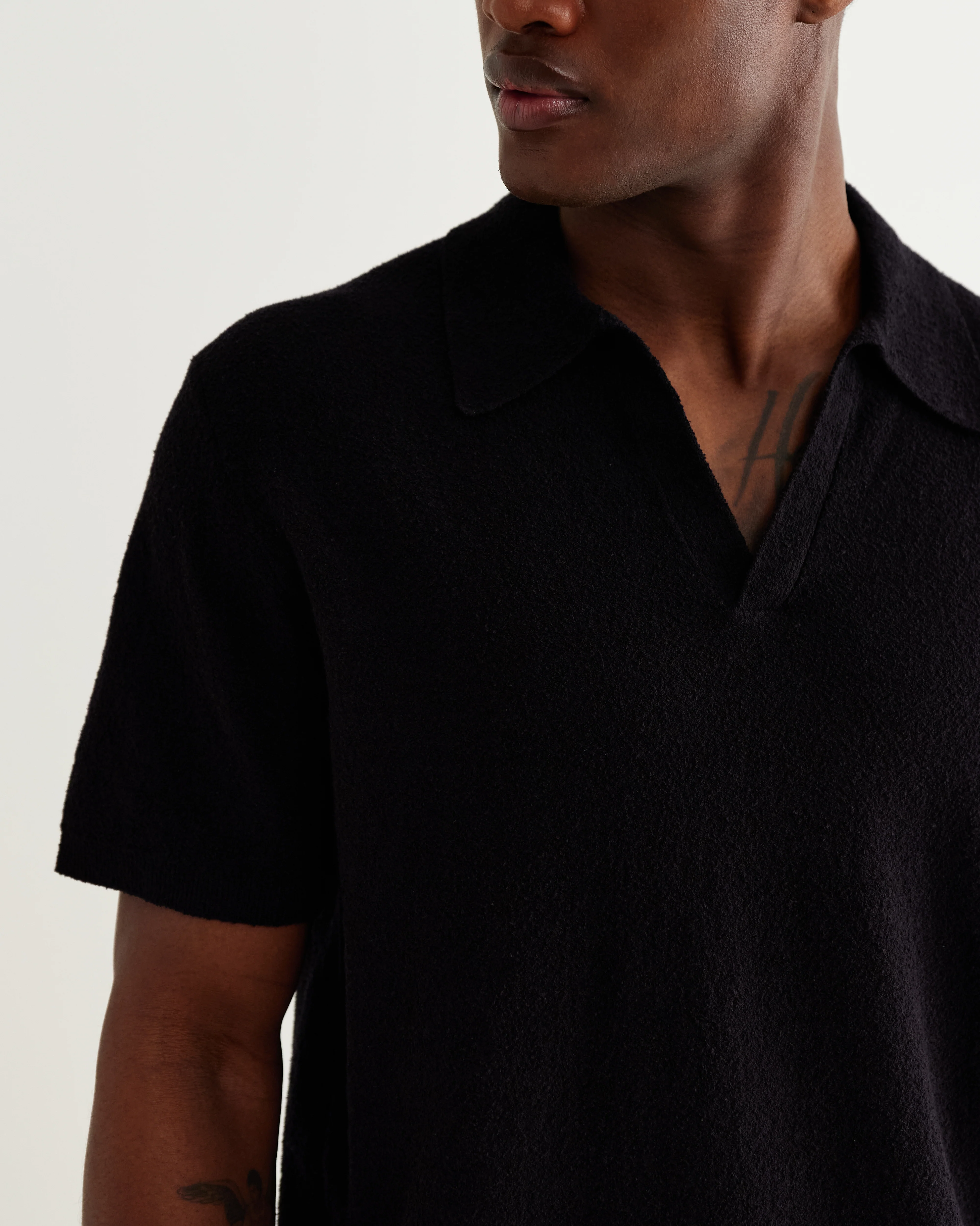 Siena - Black Boucle Knitted Polo Shirt - Image 3