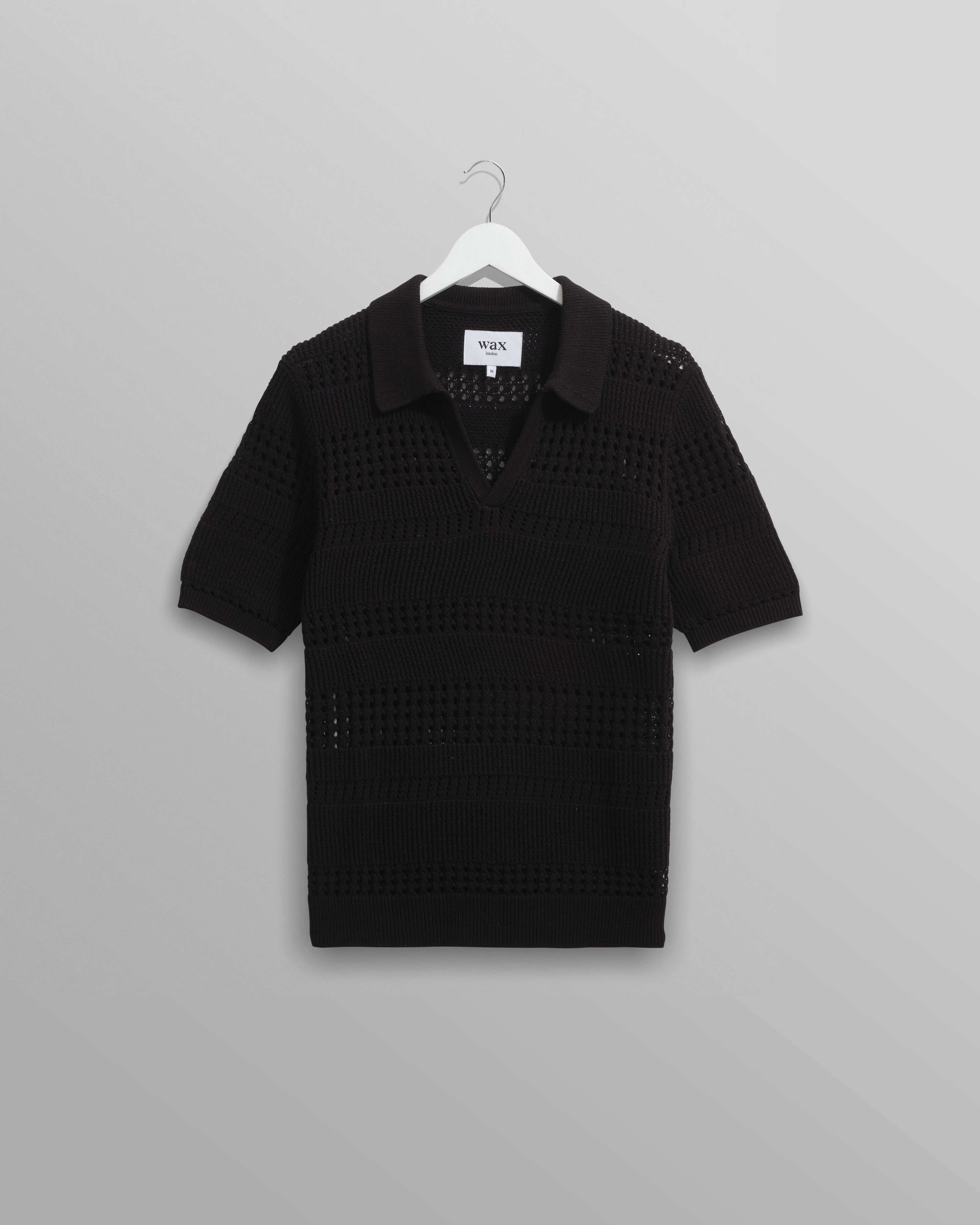 Siena - Black Pointelle Knitted Polo
