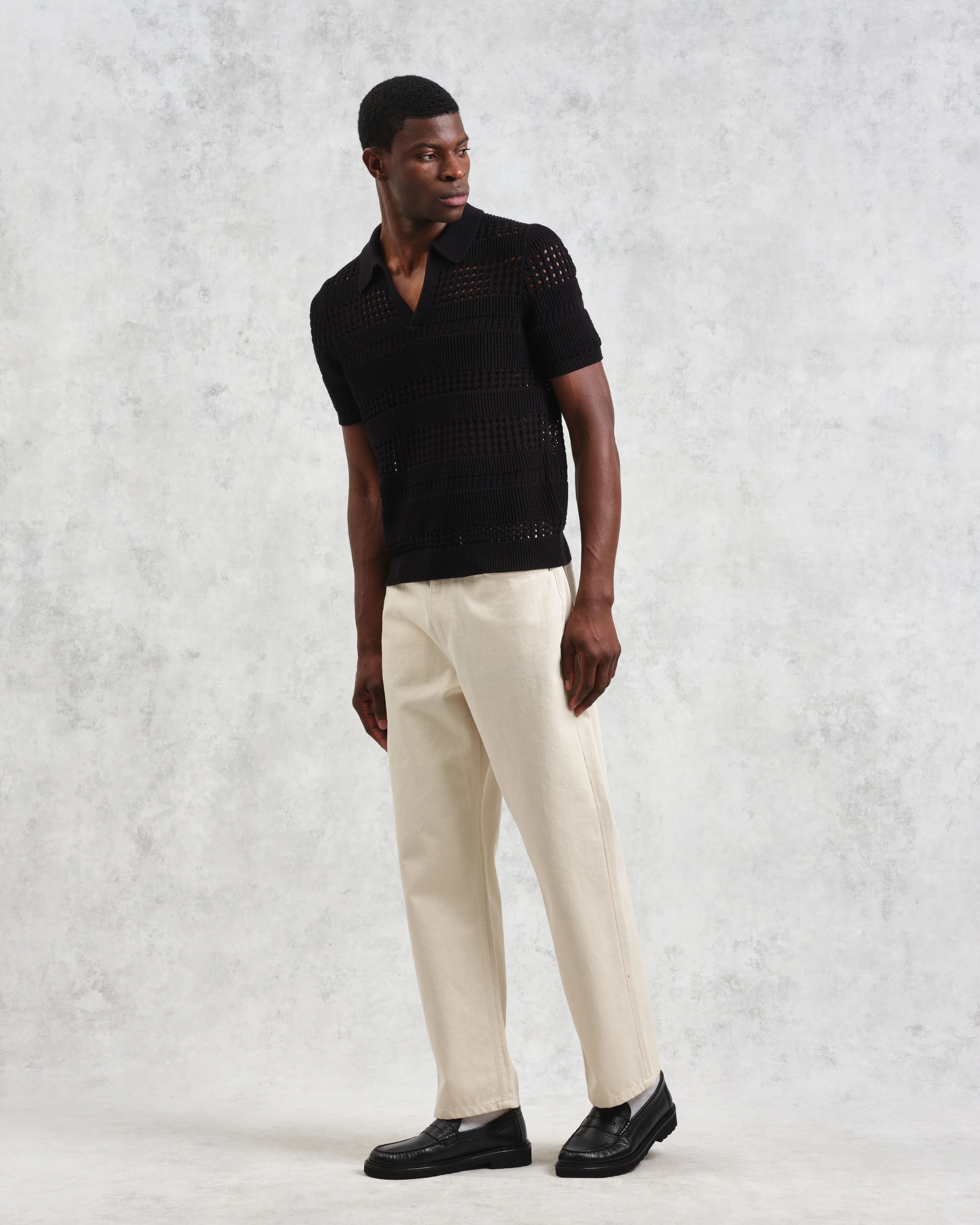 Siena - Black Pointelle Knitted Polo - Image 4