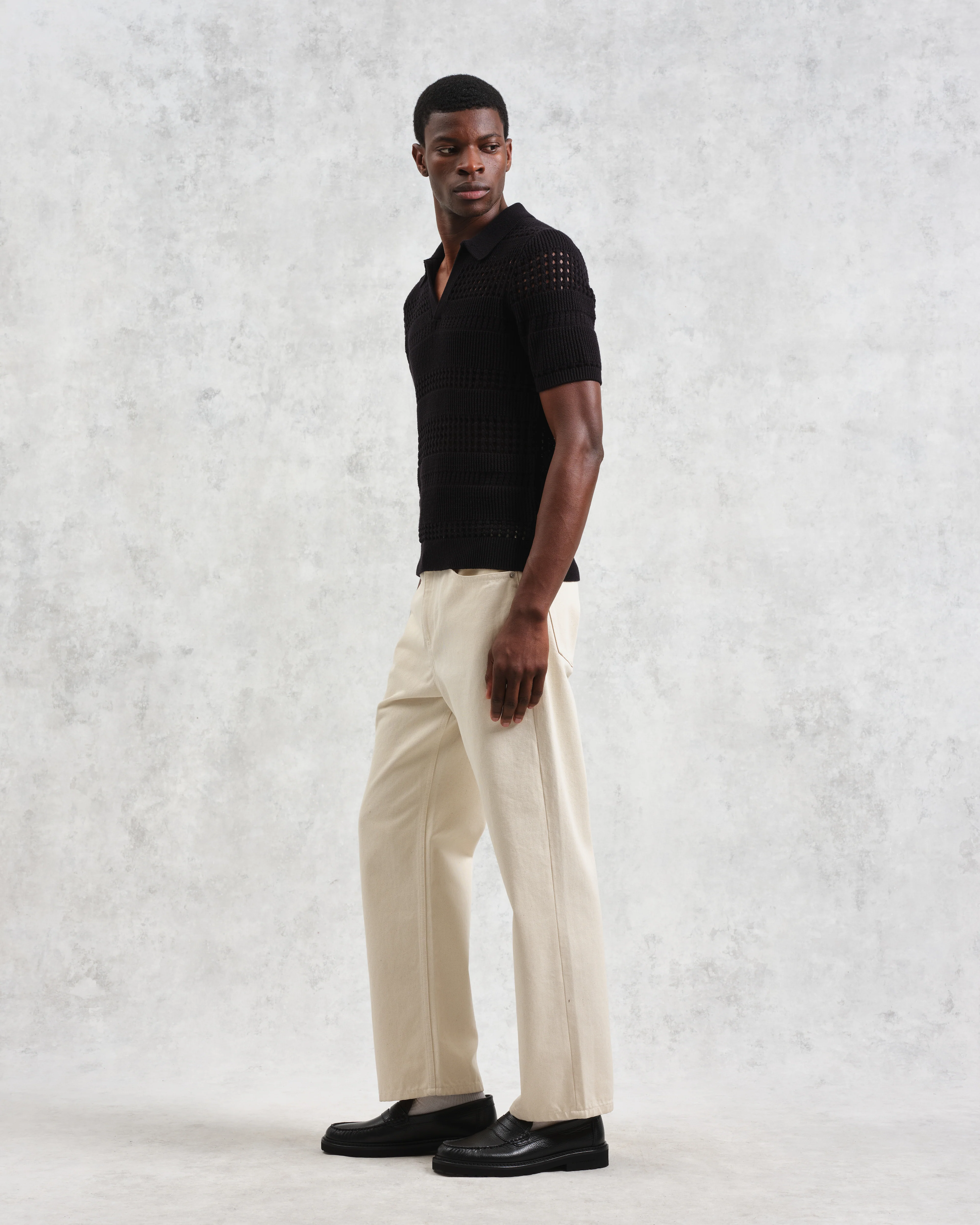 Siena - Black Pointelle Knitted Polo - Image 5