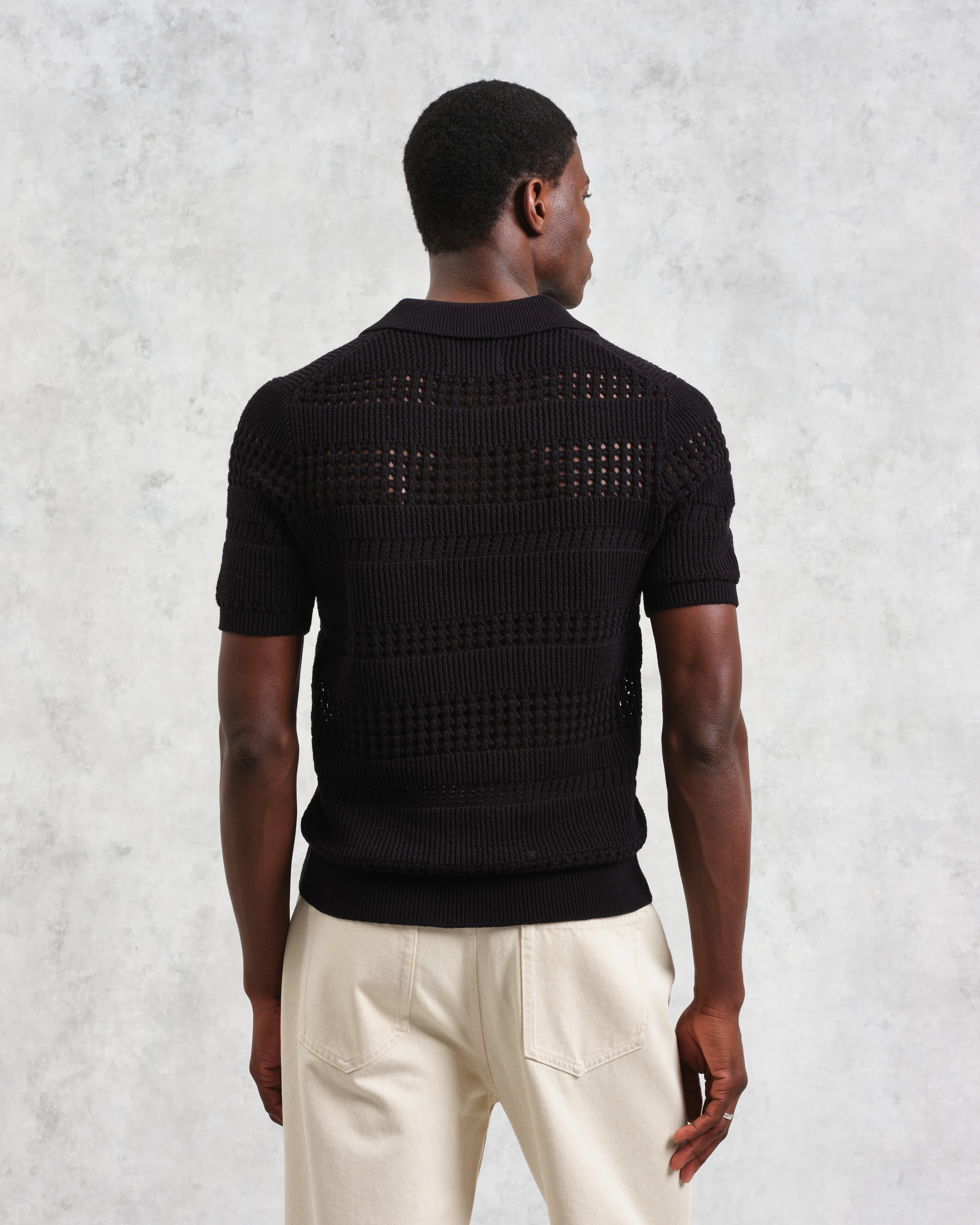 Siena - Black Pointelle Knitted Polo - Image 7