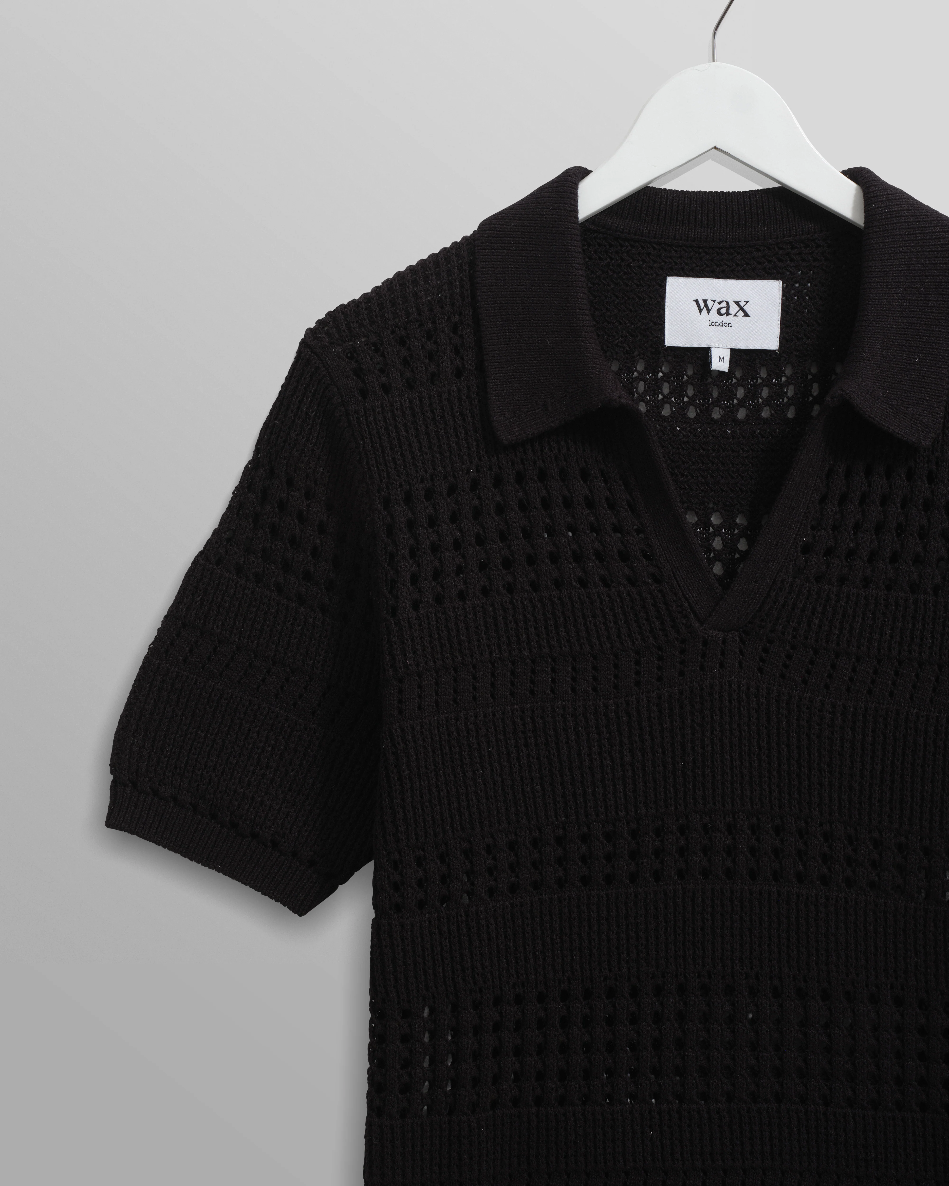 Siena - Black Pointelle Knitted Polo - Image 8