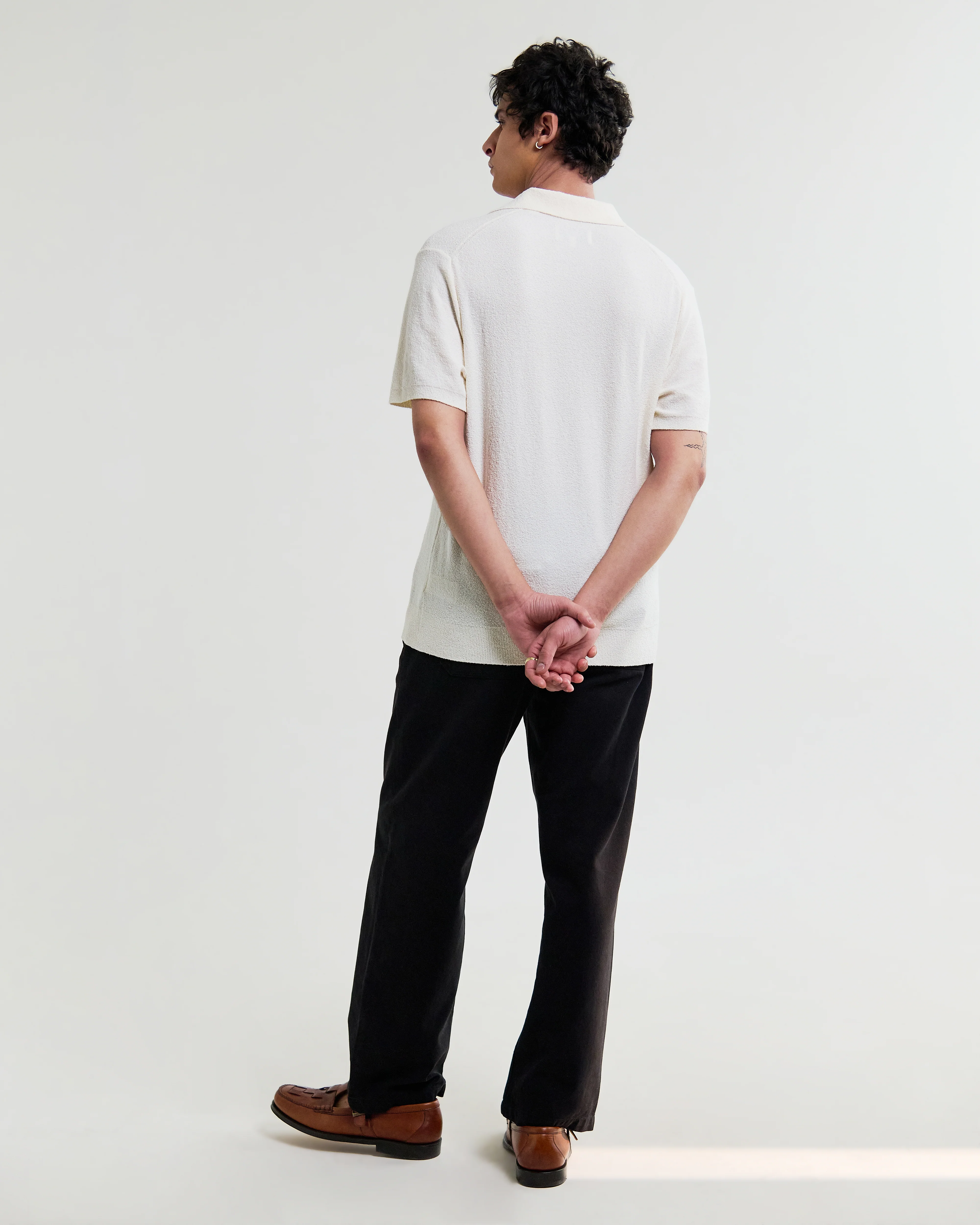 Siena - Ecru Boucle Knitted Polo Shirt - Image 6
