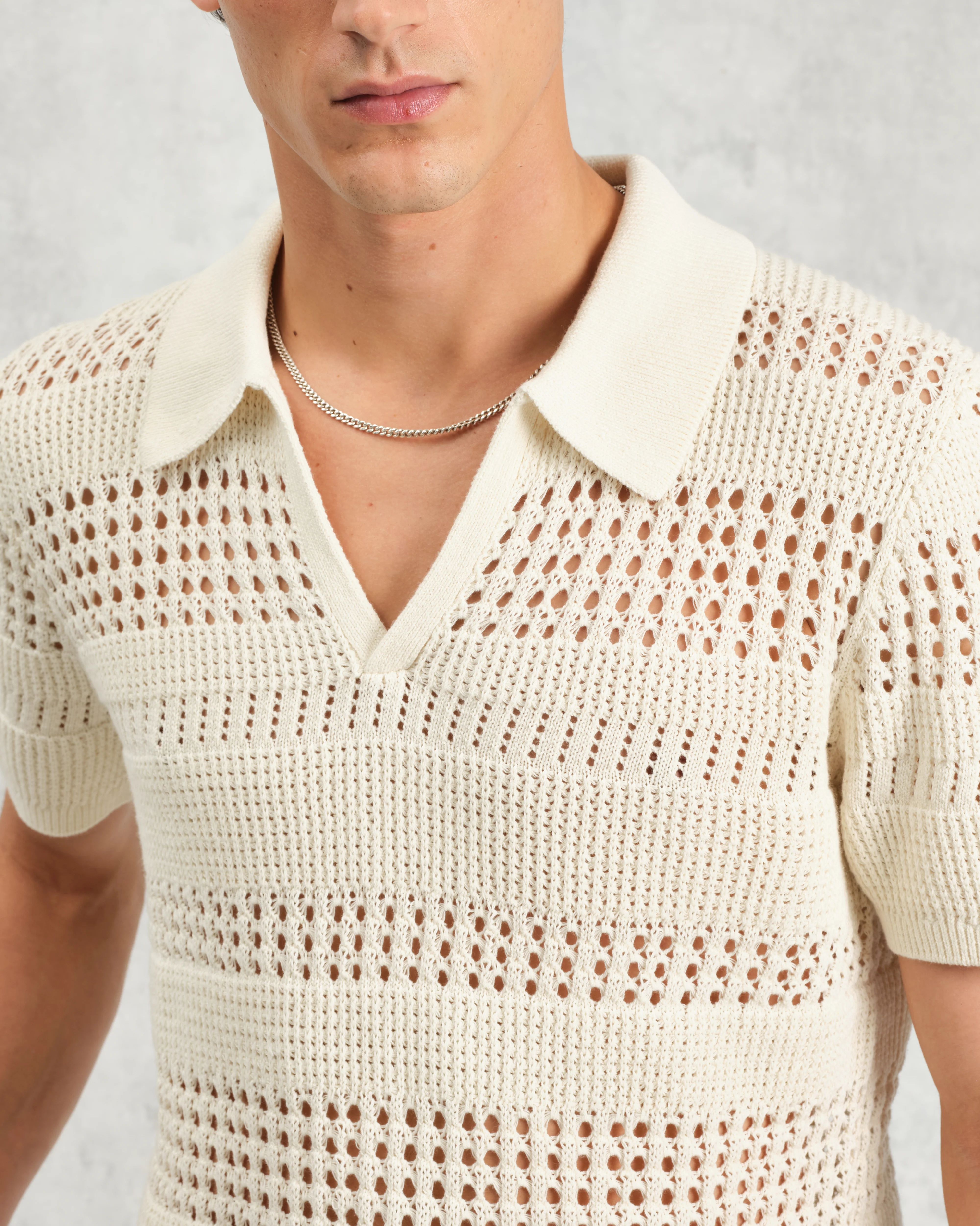 Siena - Ecru Pointelle Knitted Polo - Image 5