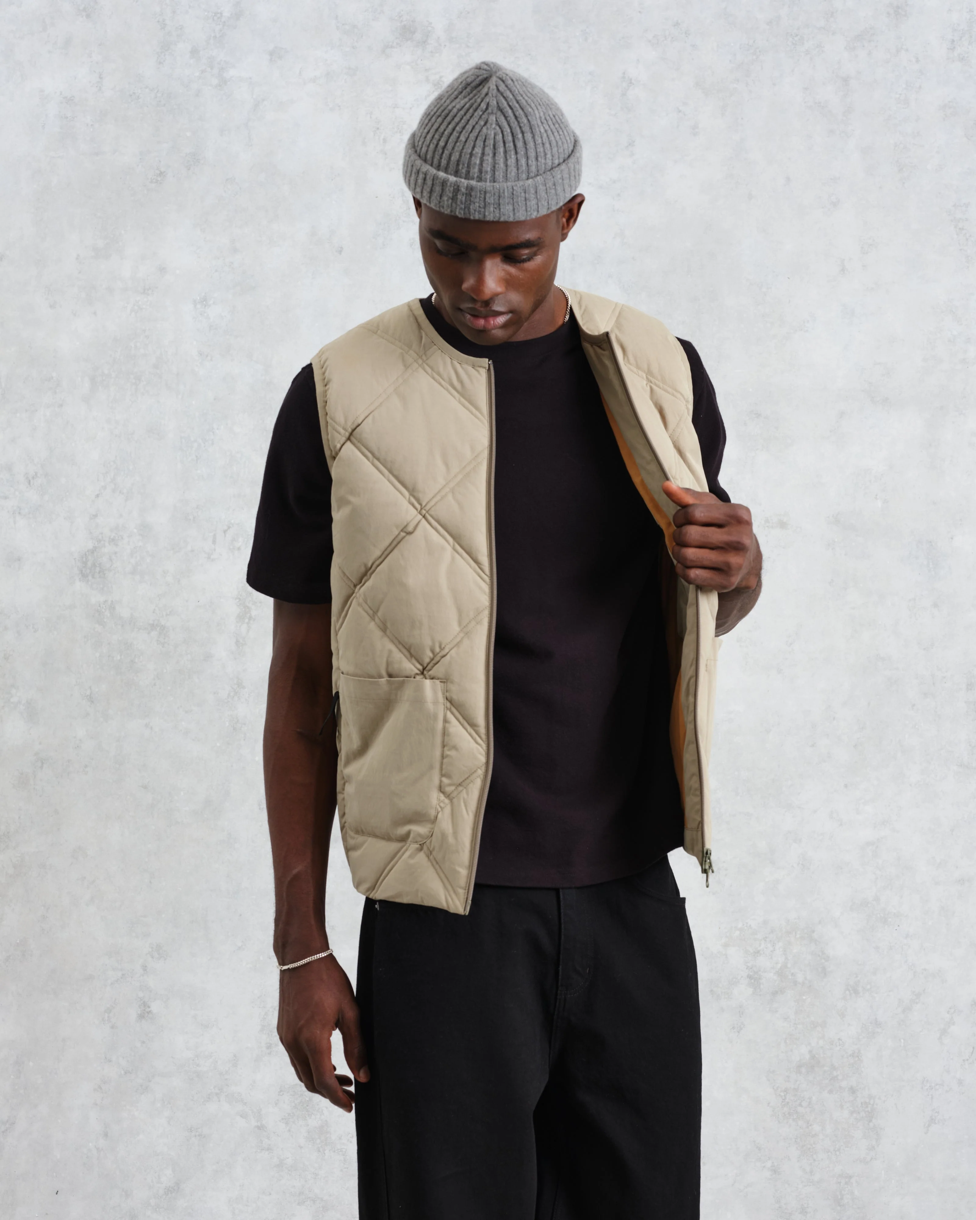 Skye - Khaki Quilted Nylon Gilet - Image 2