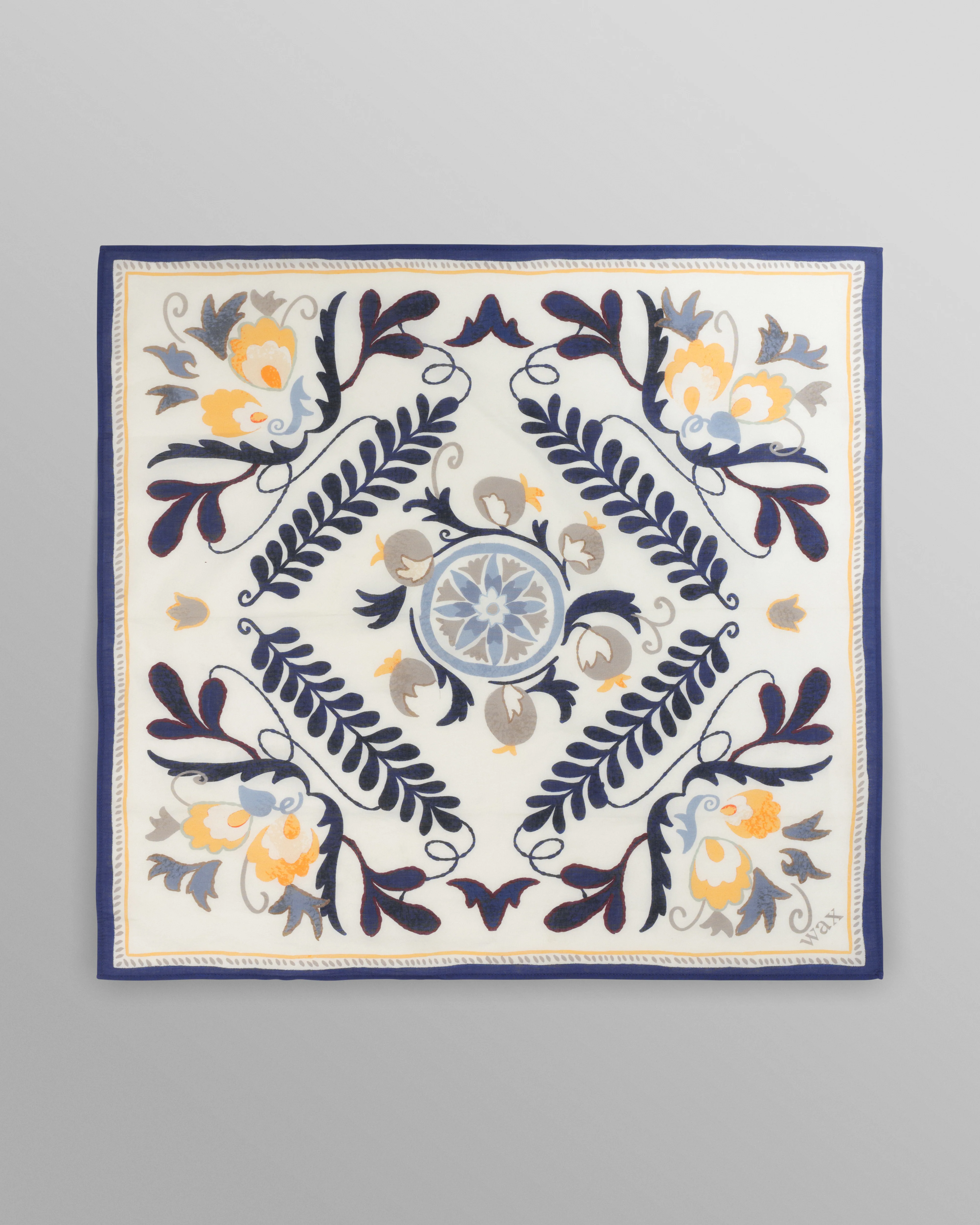Sloane - Navy And Yellow Floral Tile Neck Scarf