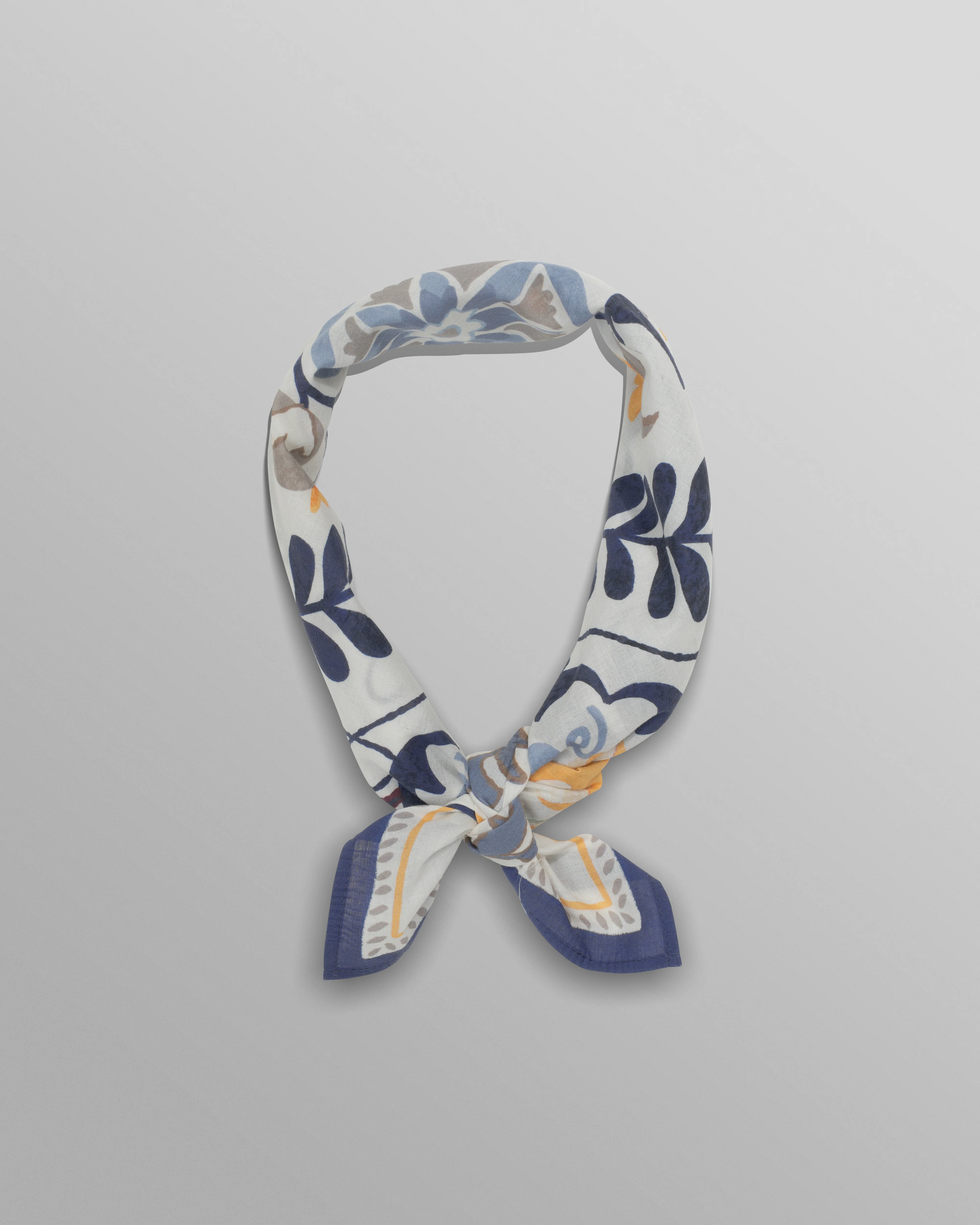 Sloane - Navy And Yellow Floral Tile Neck Scarf - Image 2