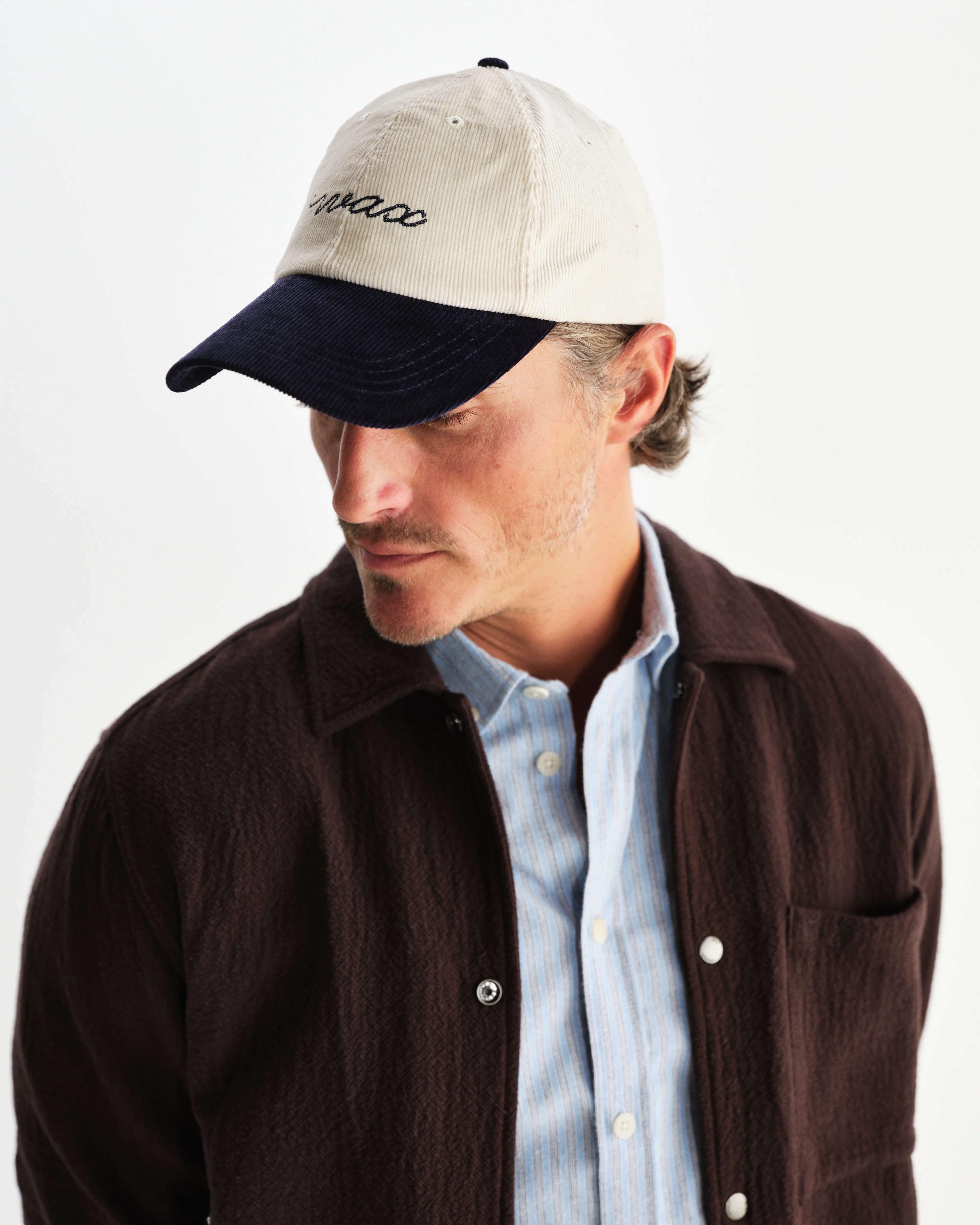 Spencer - Ecru And Navy Corduroy Sports Cap - Image 3