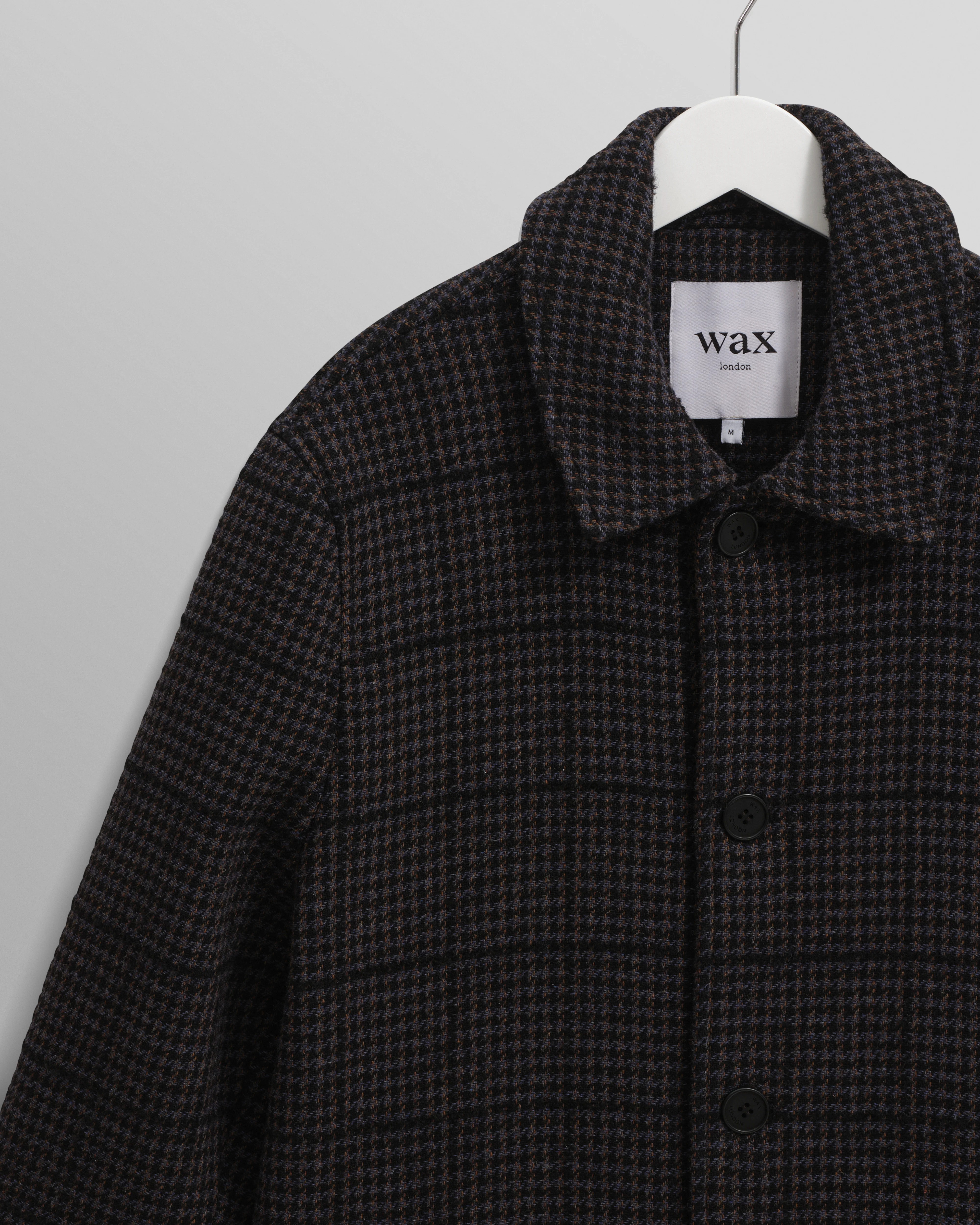 Stan - Navy And Grey Puppytooth Check Wool Car Coat - Image 7