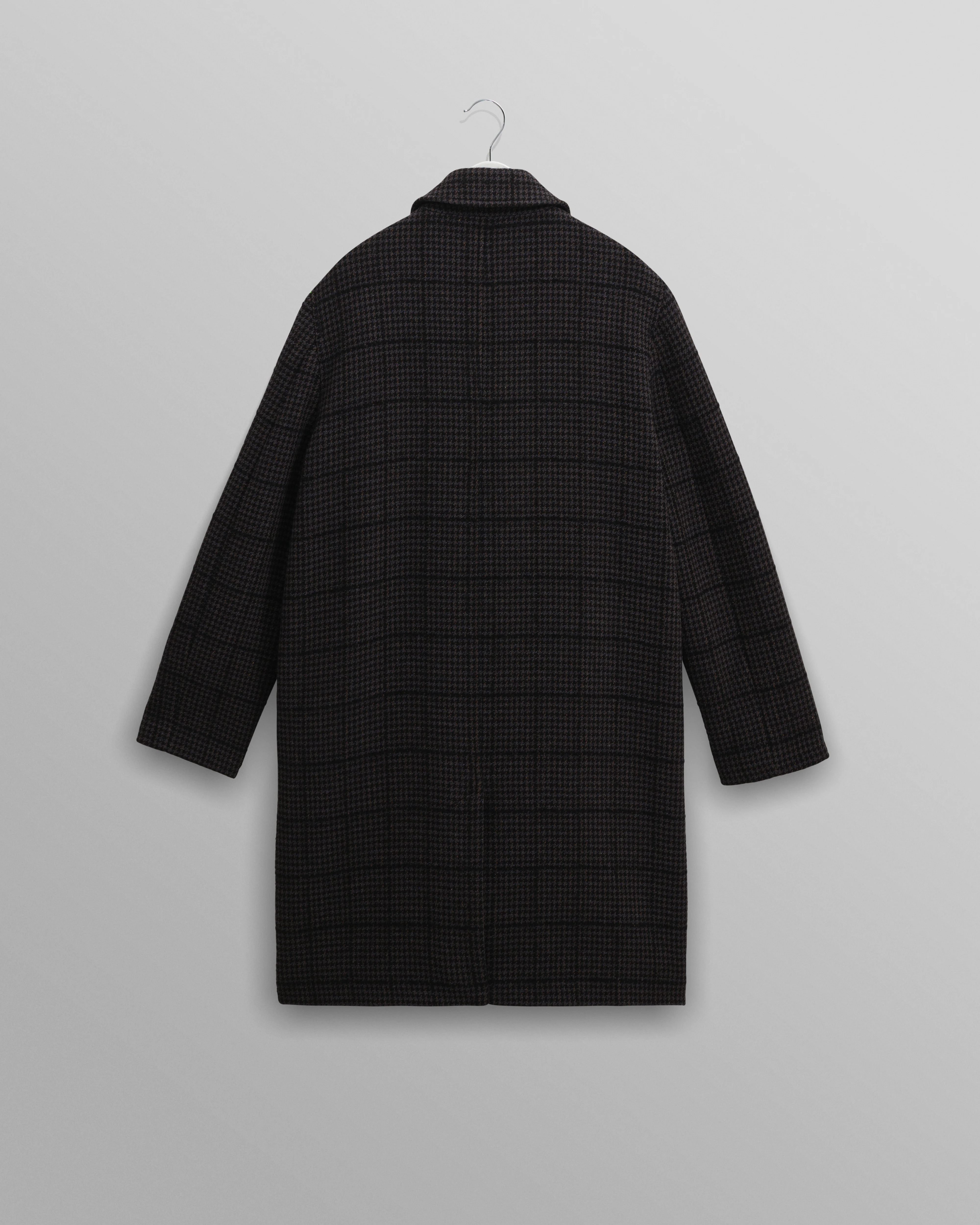 Stan - Navy And Grey Puppytooth Check Wool Car Coat - Image 8