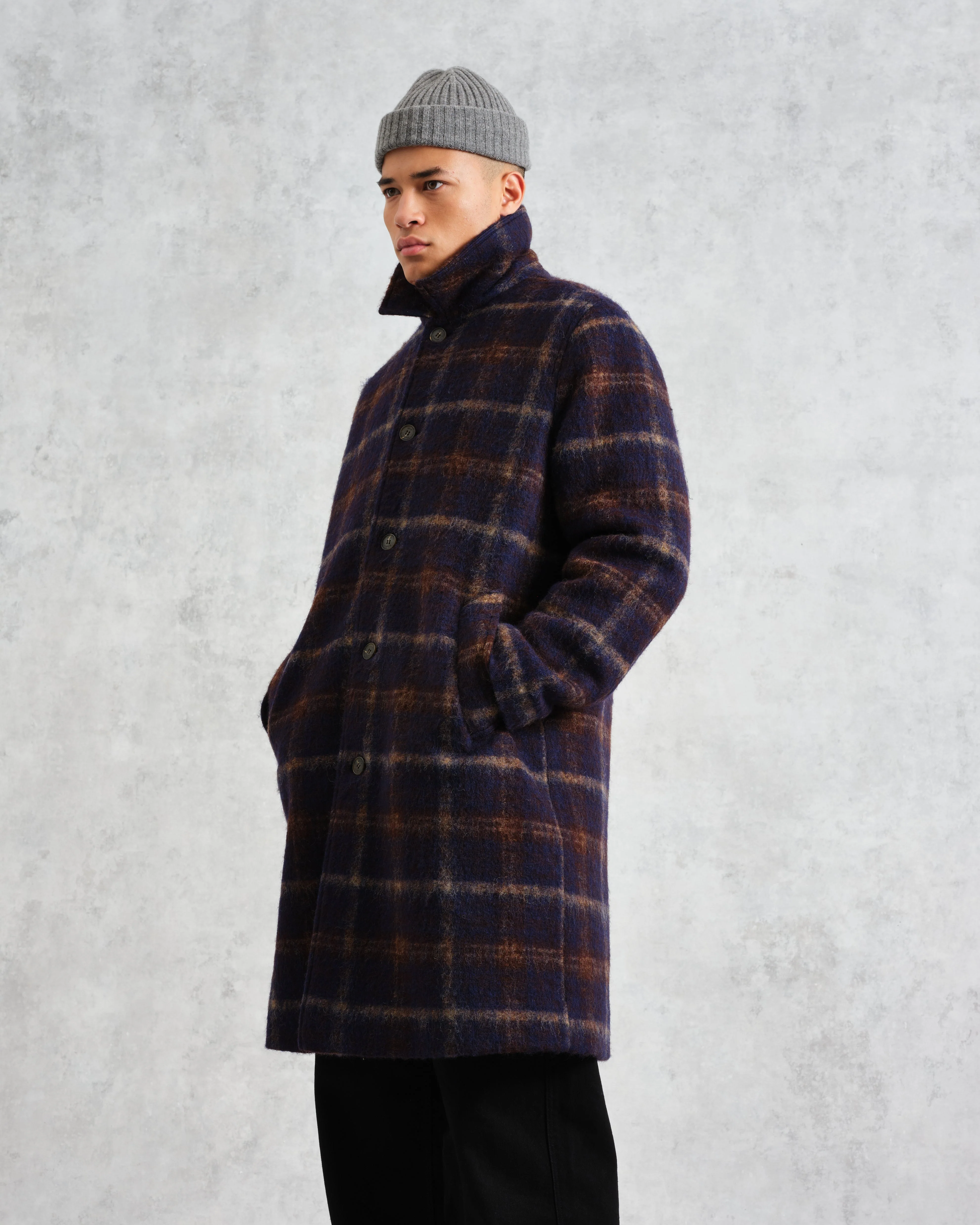 Stan - Navy Check Wool Car Coat - Image 2