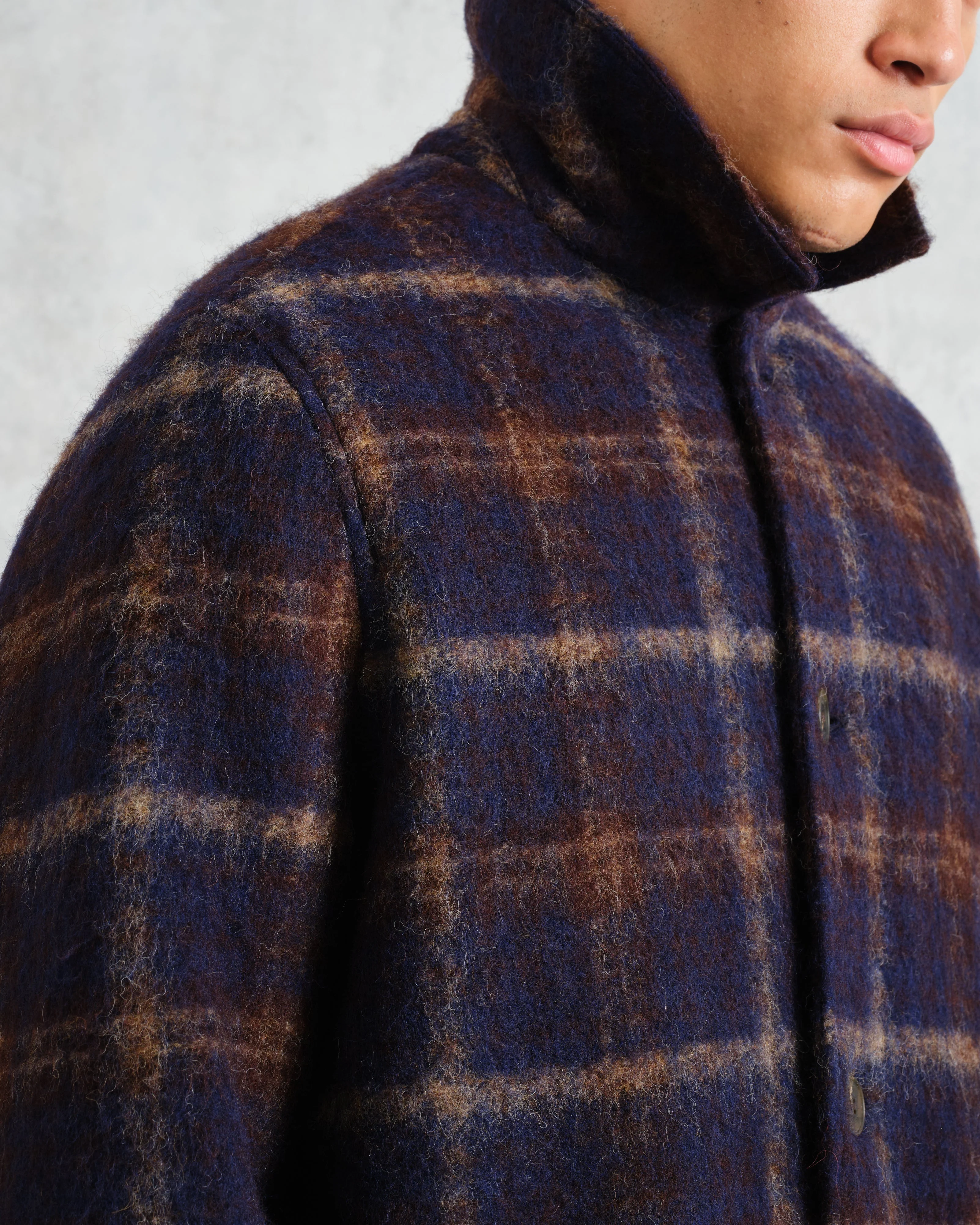 Stan - Navy Check Wool Car Coat - Image 3