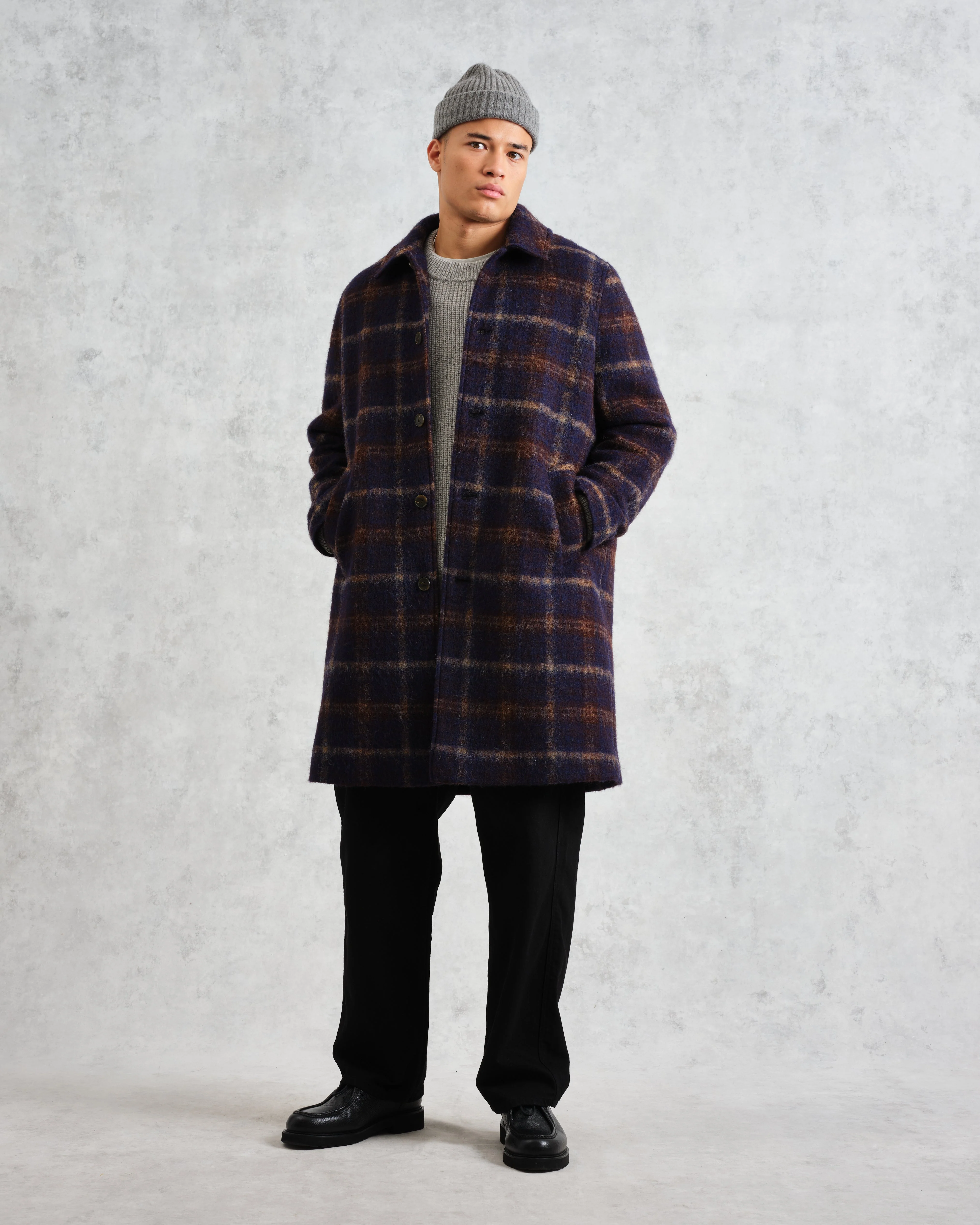 Stan - Navy Check Wool Car Coat - Image 4