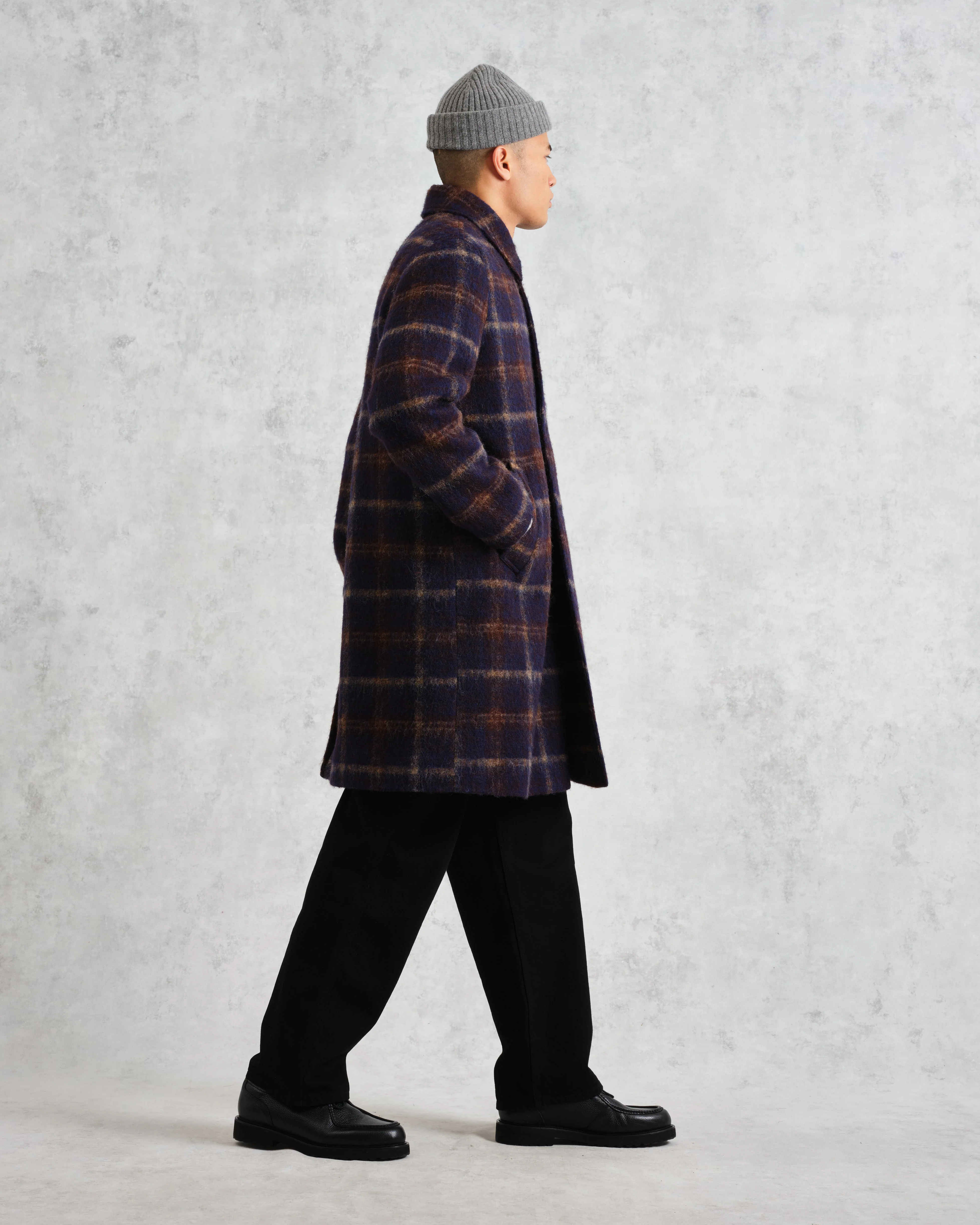 Stan - Navy Check Wool Car Coat - Image 5