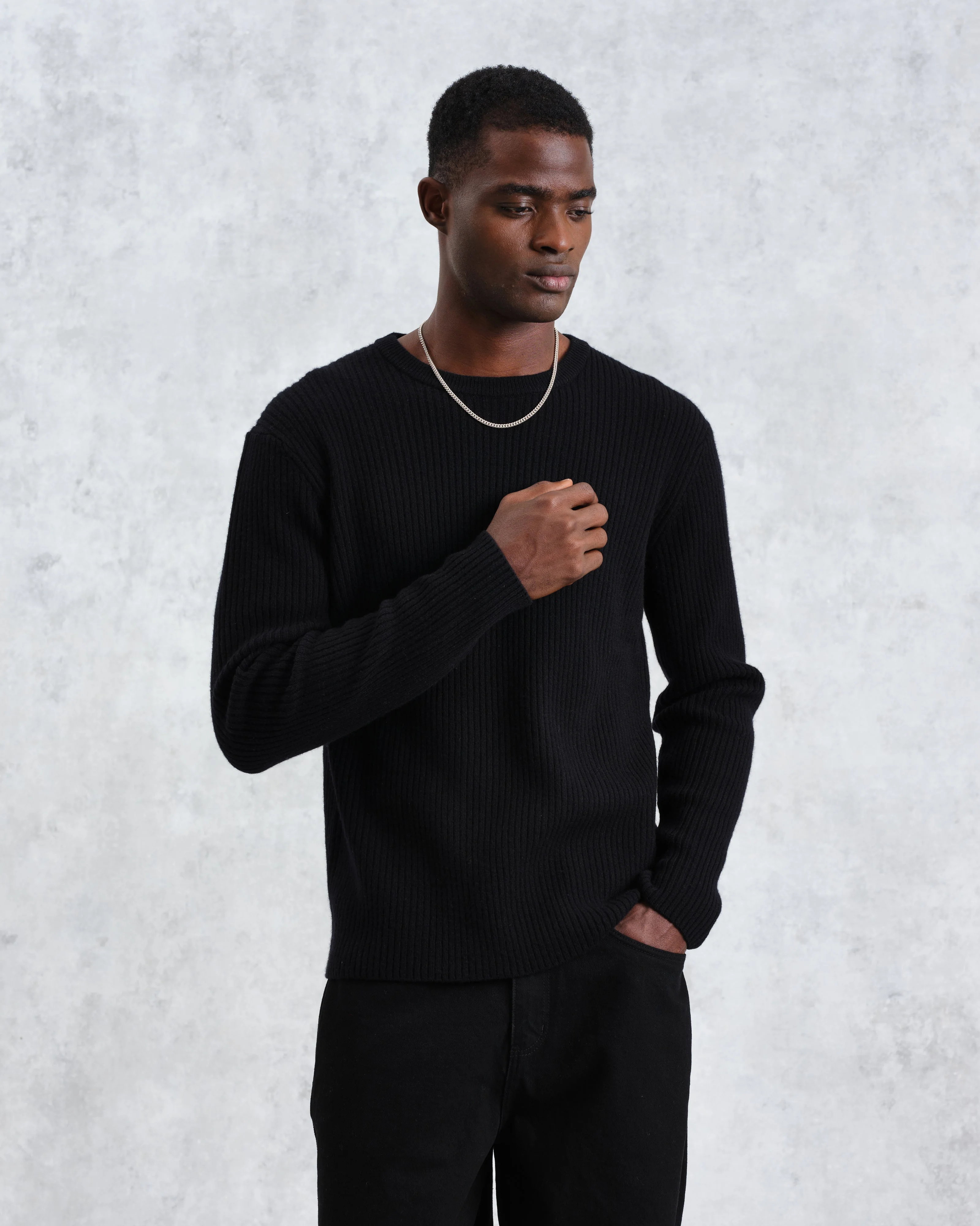 Stanley - Black Rib-Knit Wool Jumper - Image 2