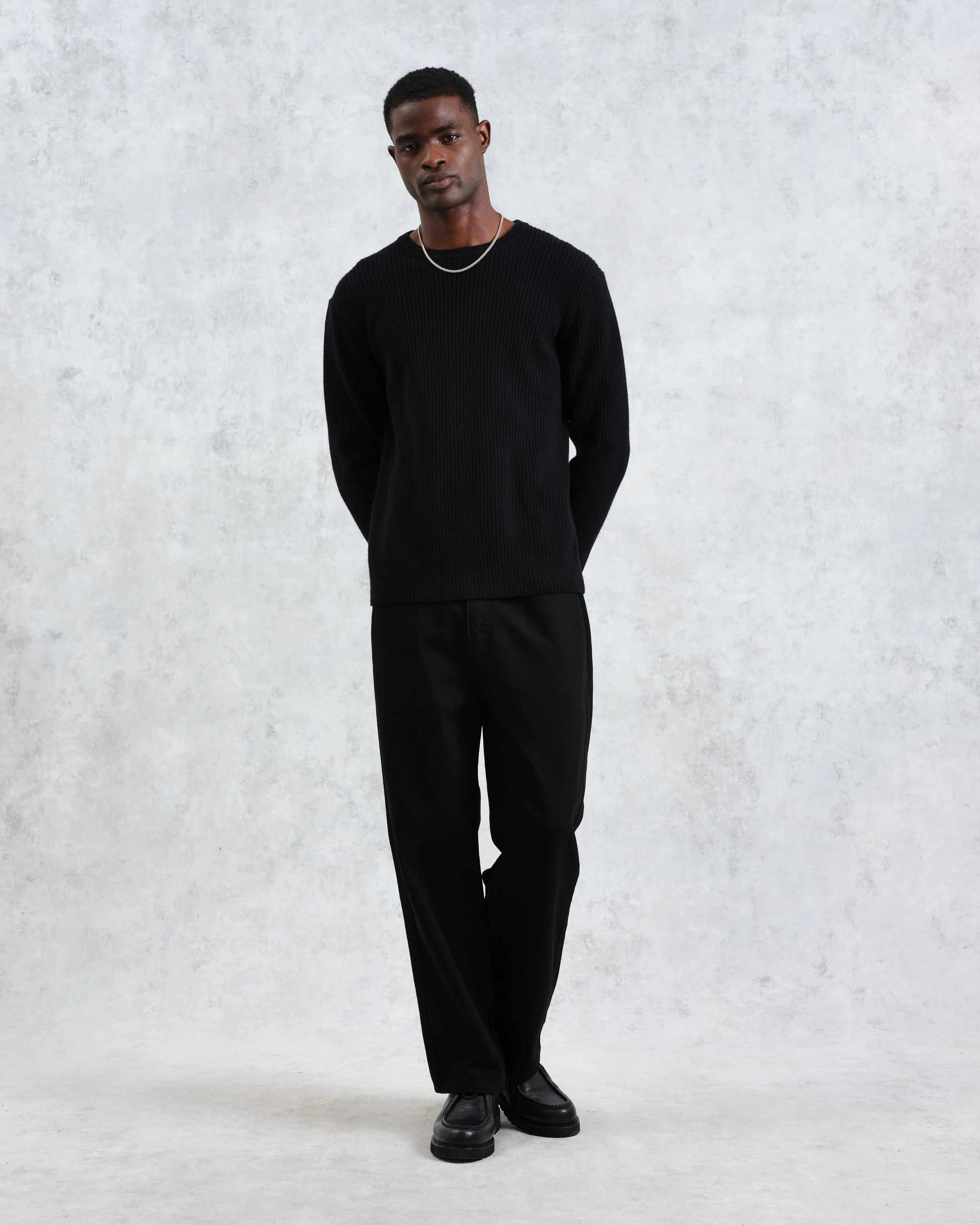 Stanley - Black Rib-Knit Wool Jumper - Image 4