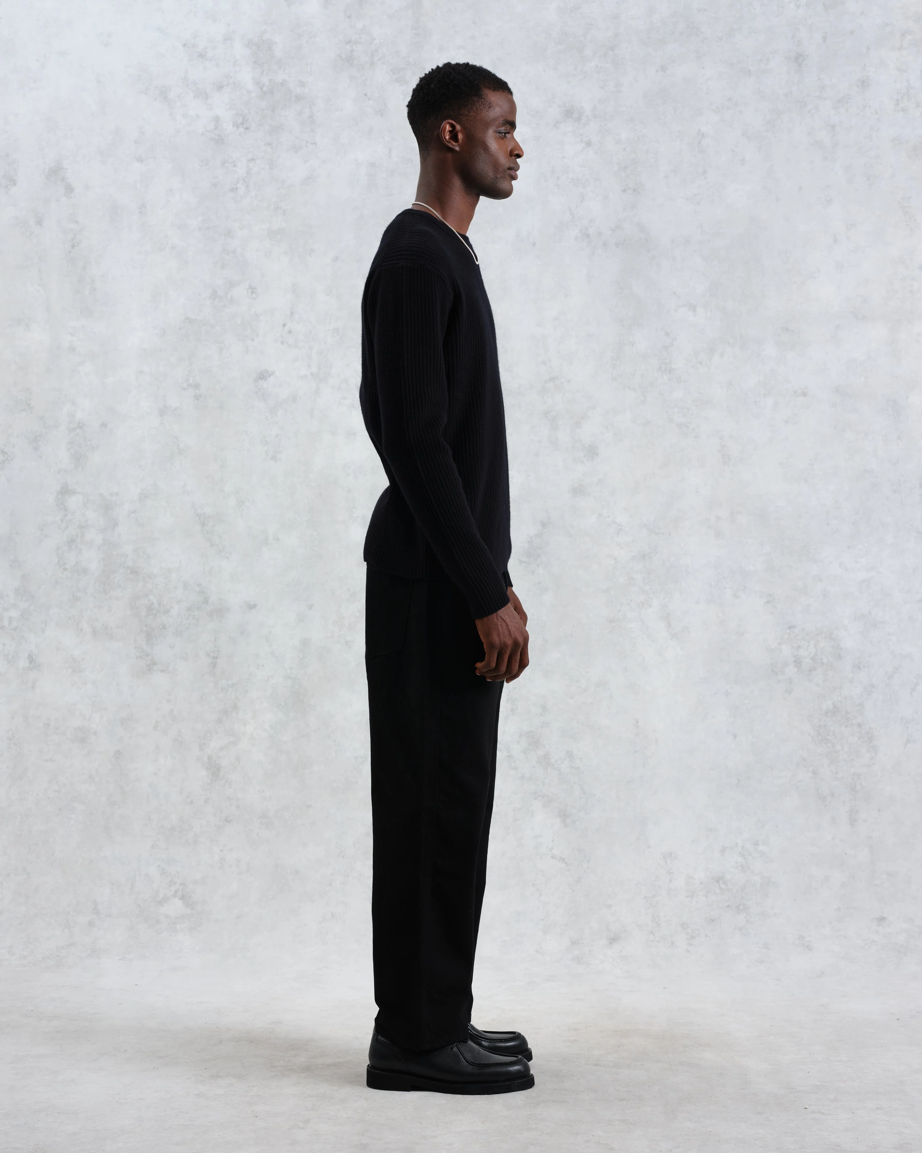 Stanley - Black Rib-Knit Wool Jumper - Image 5