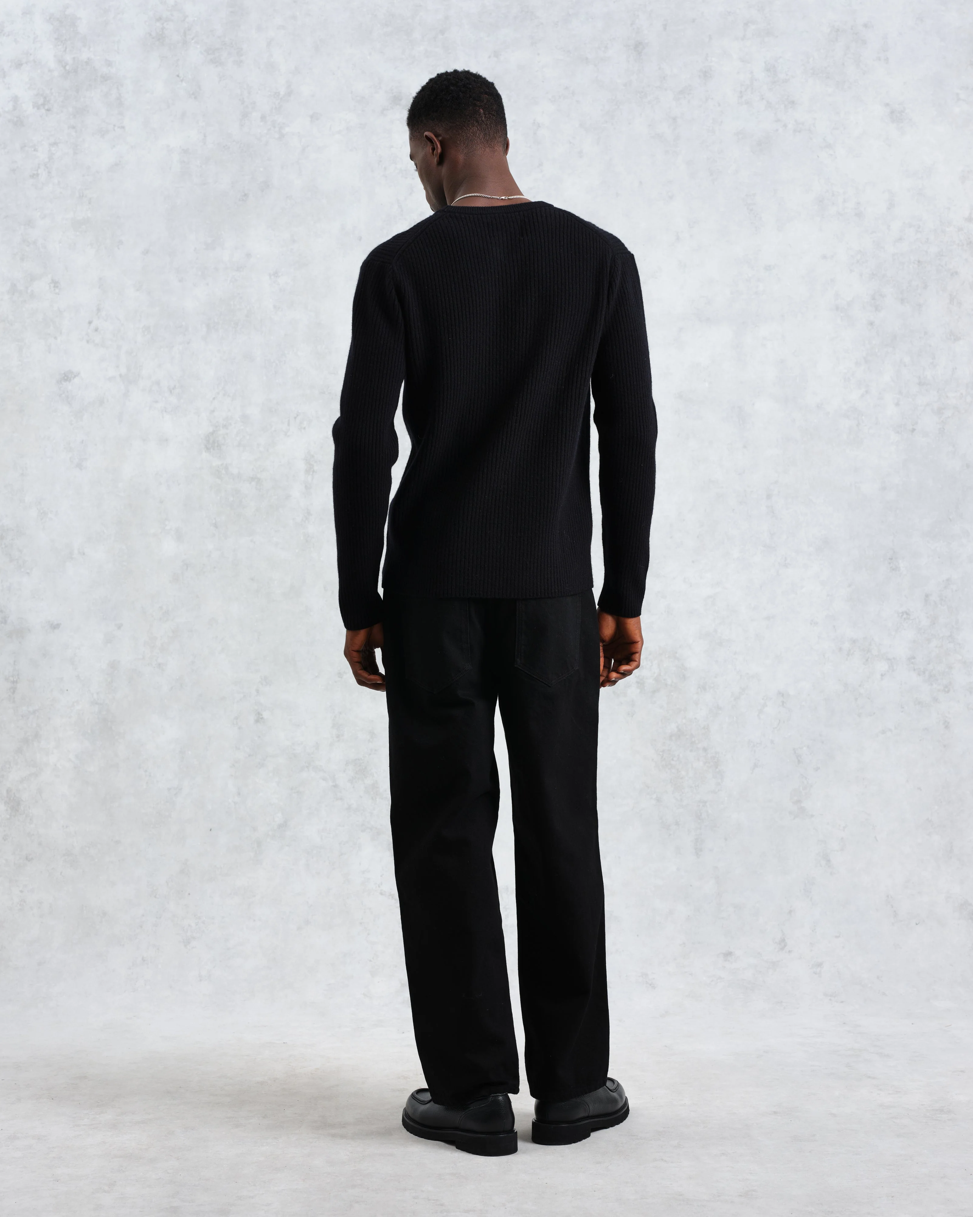 Stanley - Black Rib-Knit Wool Jumper - Image 6