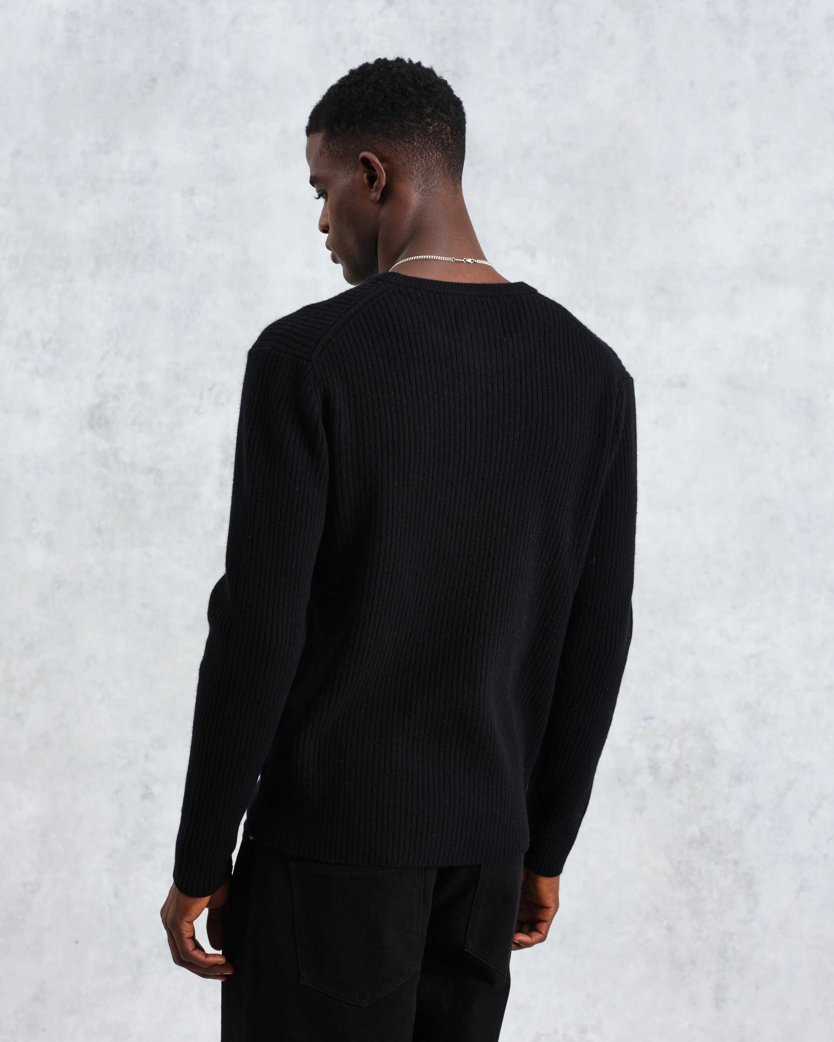 Stanley - Black Rib-Knit Wool Jumper - Image 7