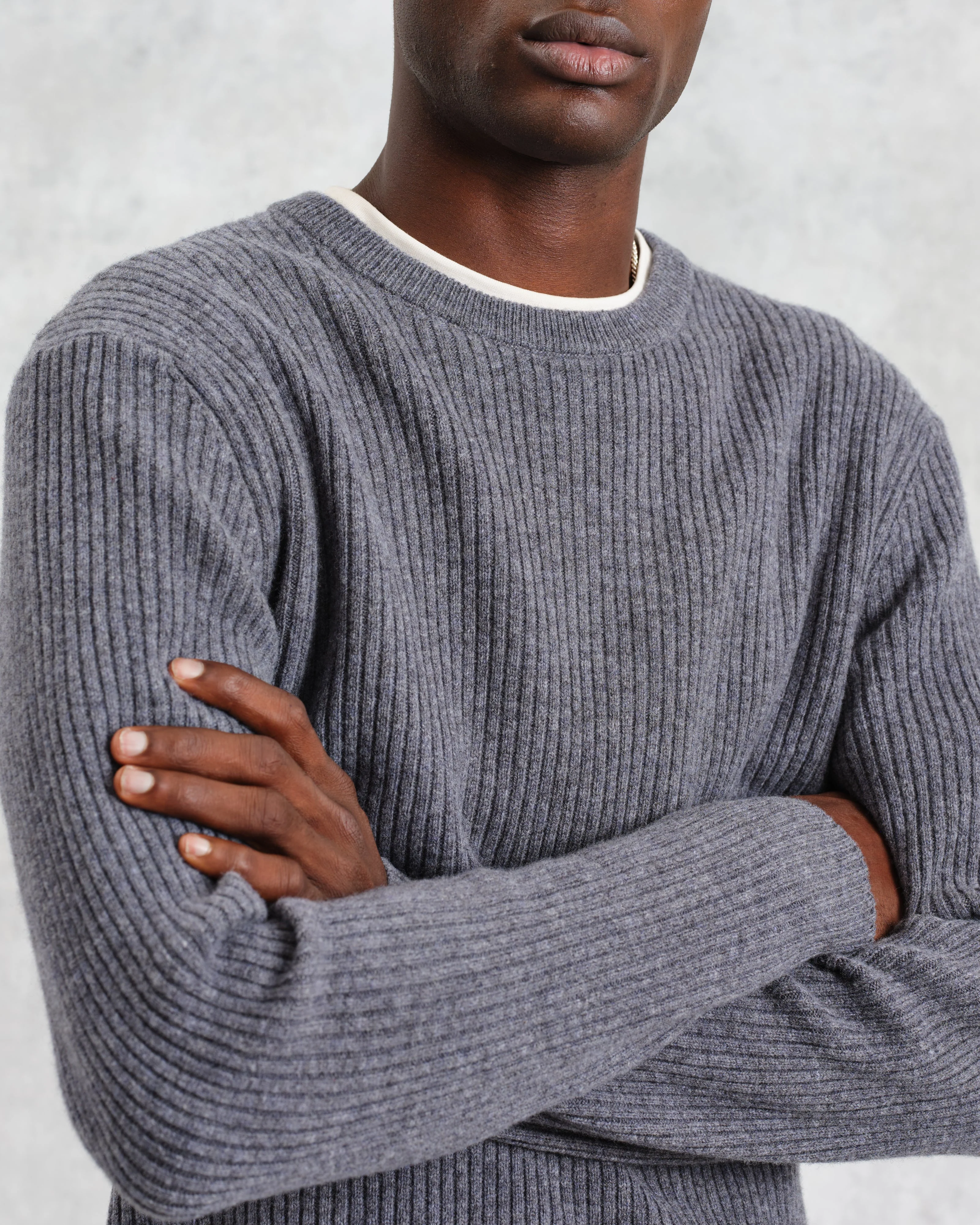 Stanley - Grey Rib-Knit Wool Jumper - Image 3
