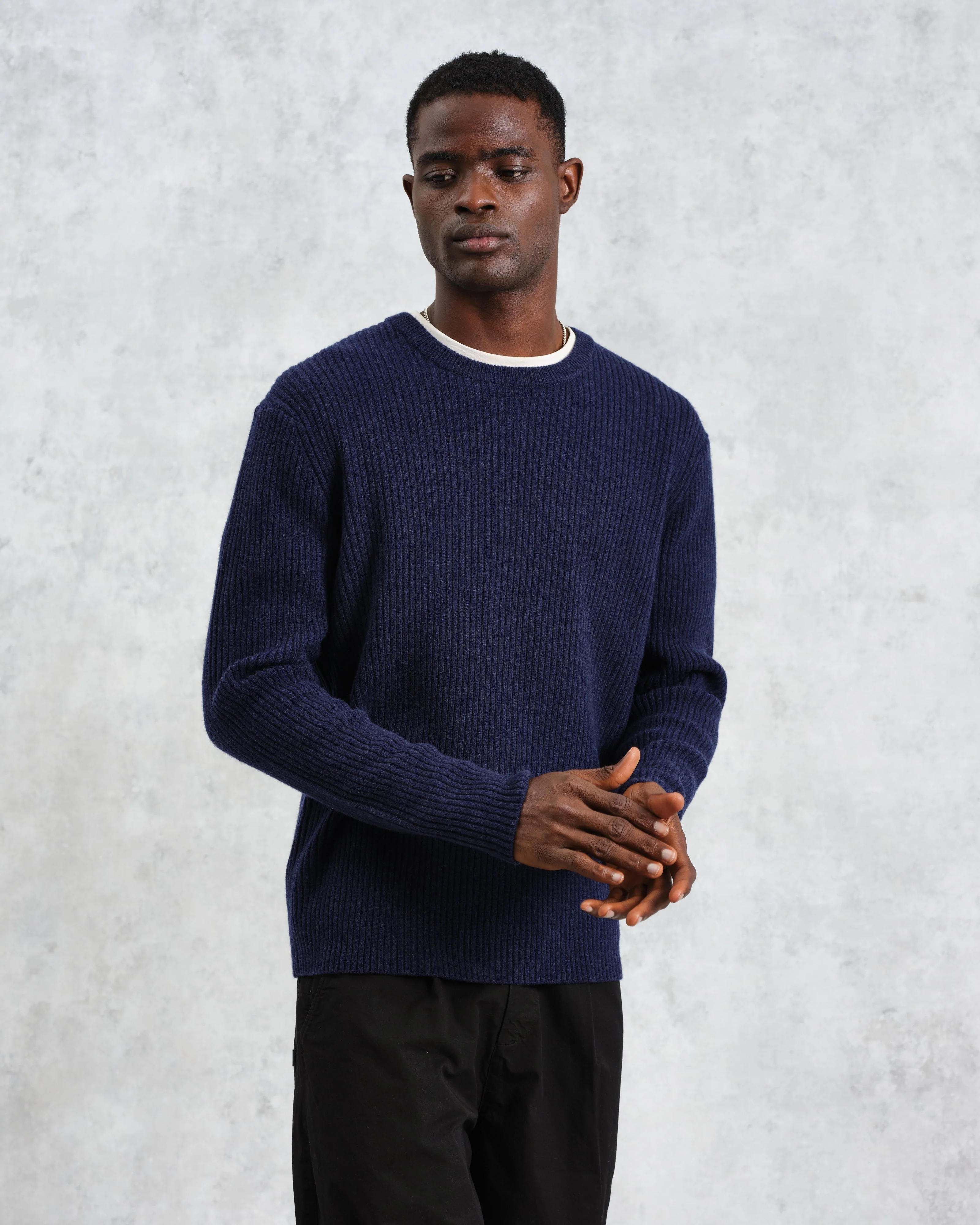 Stanley - Navy Rib-Knit Wool Jumper - Image 2