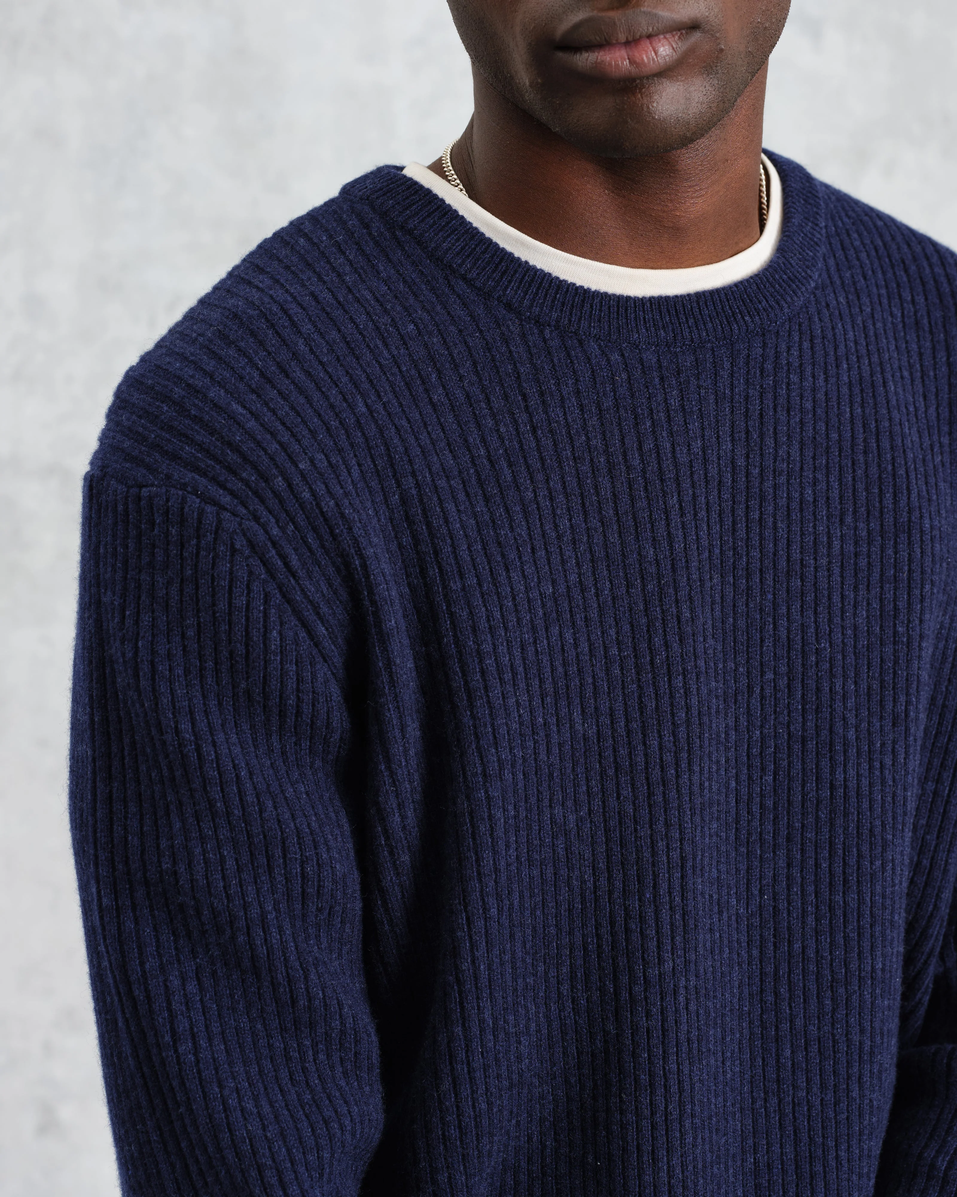 Stanley - Navy Rib-Knit Wool Jumper - Image 3