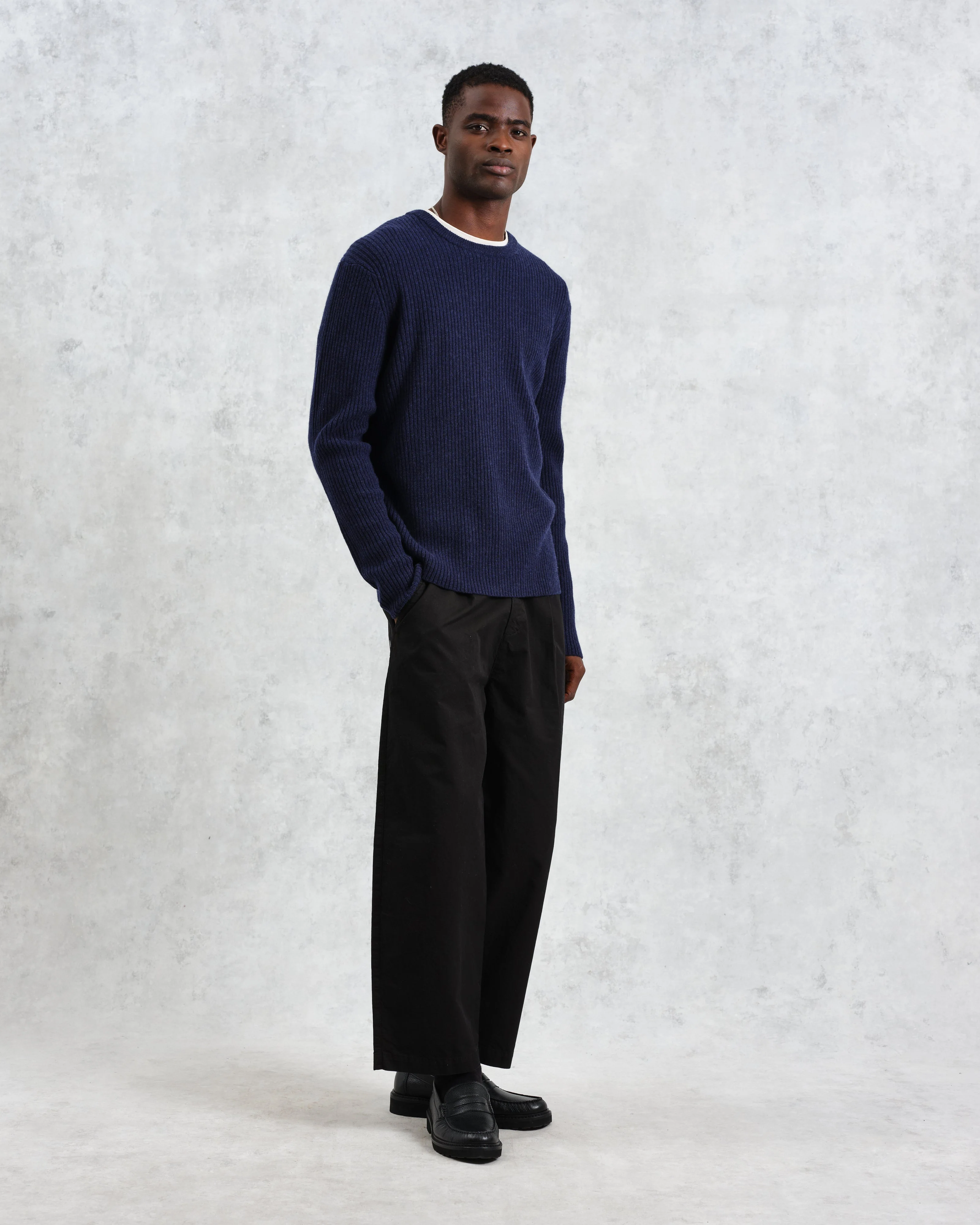 Stanley - Navy Rib-Knit Wool Jumper - Image 4