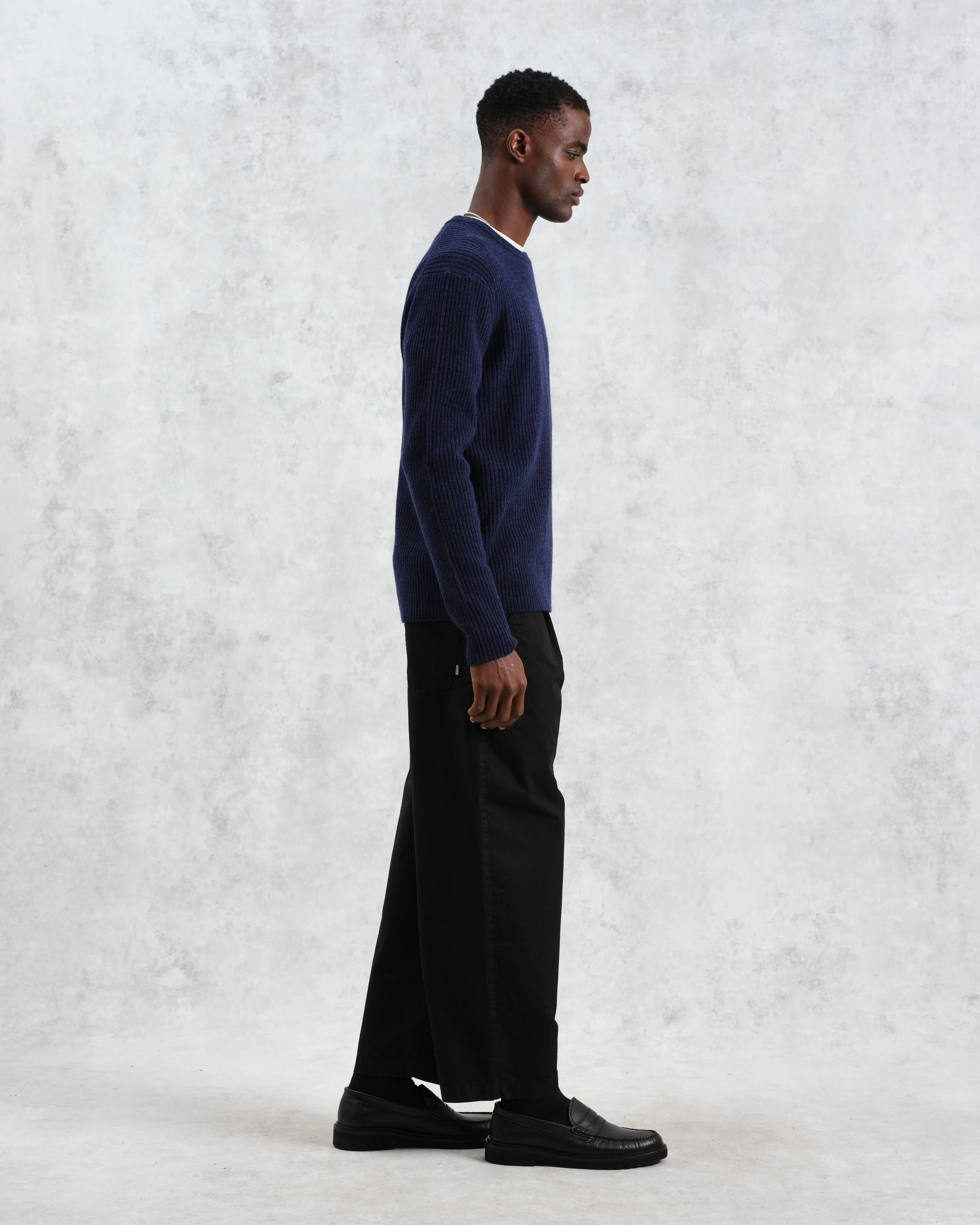 Stanley - Navy Rib-Knit Wool Jumper - Image 5