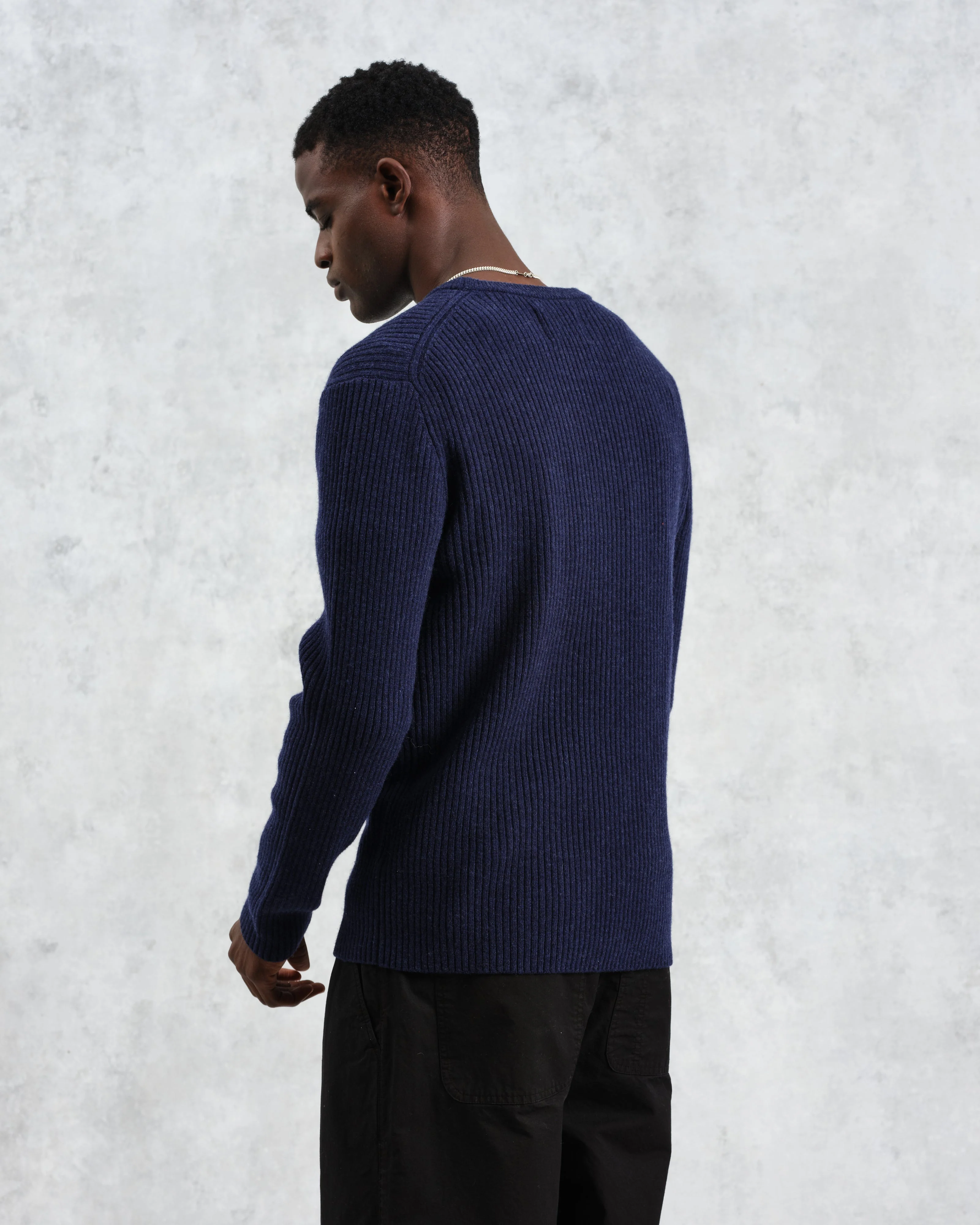 Stanley - Navy Rib-Knit Wool Jumper - Image 7