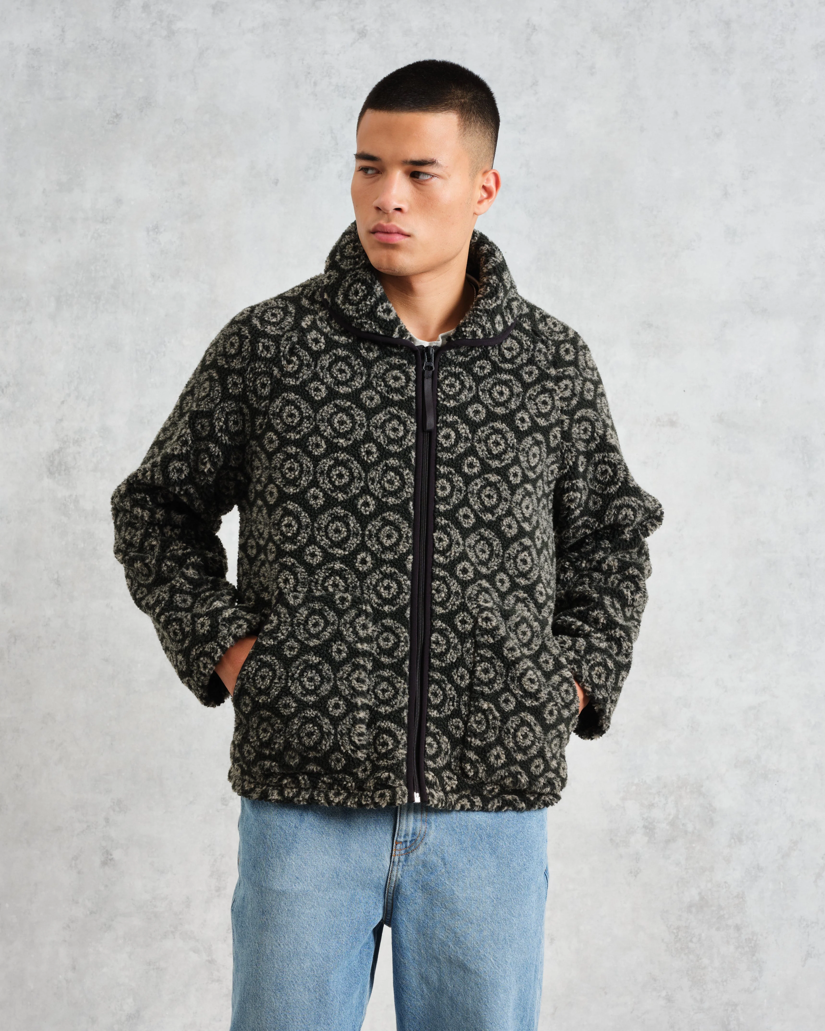 Tate - Charcoal Ornate Jacquard Fleece Jacket - Image 2