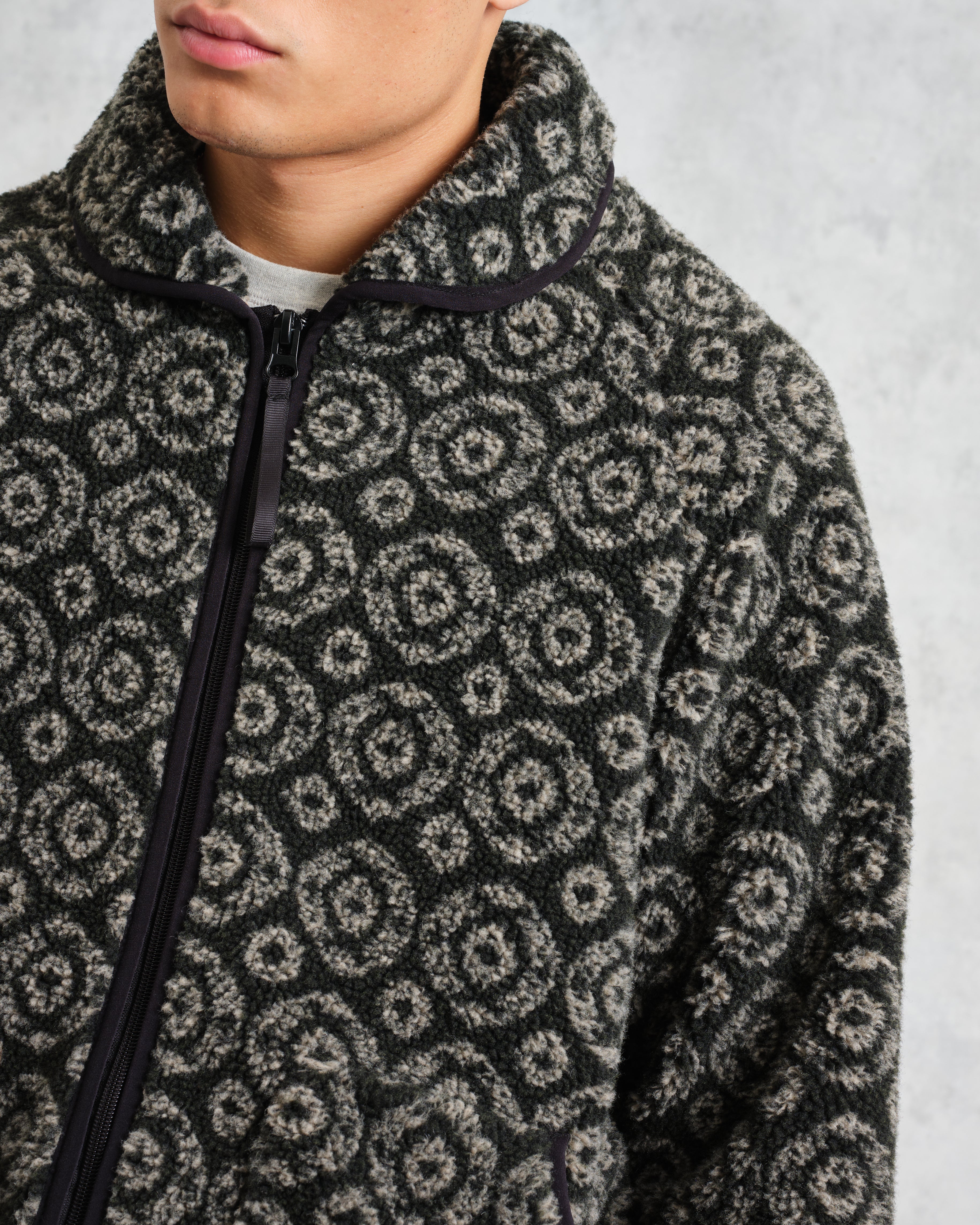 Tate - Charcoal Ornate Jacquard Fleece Jacket - Image 3