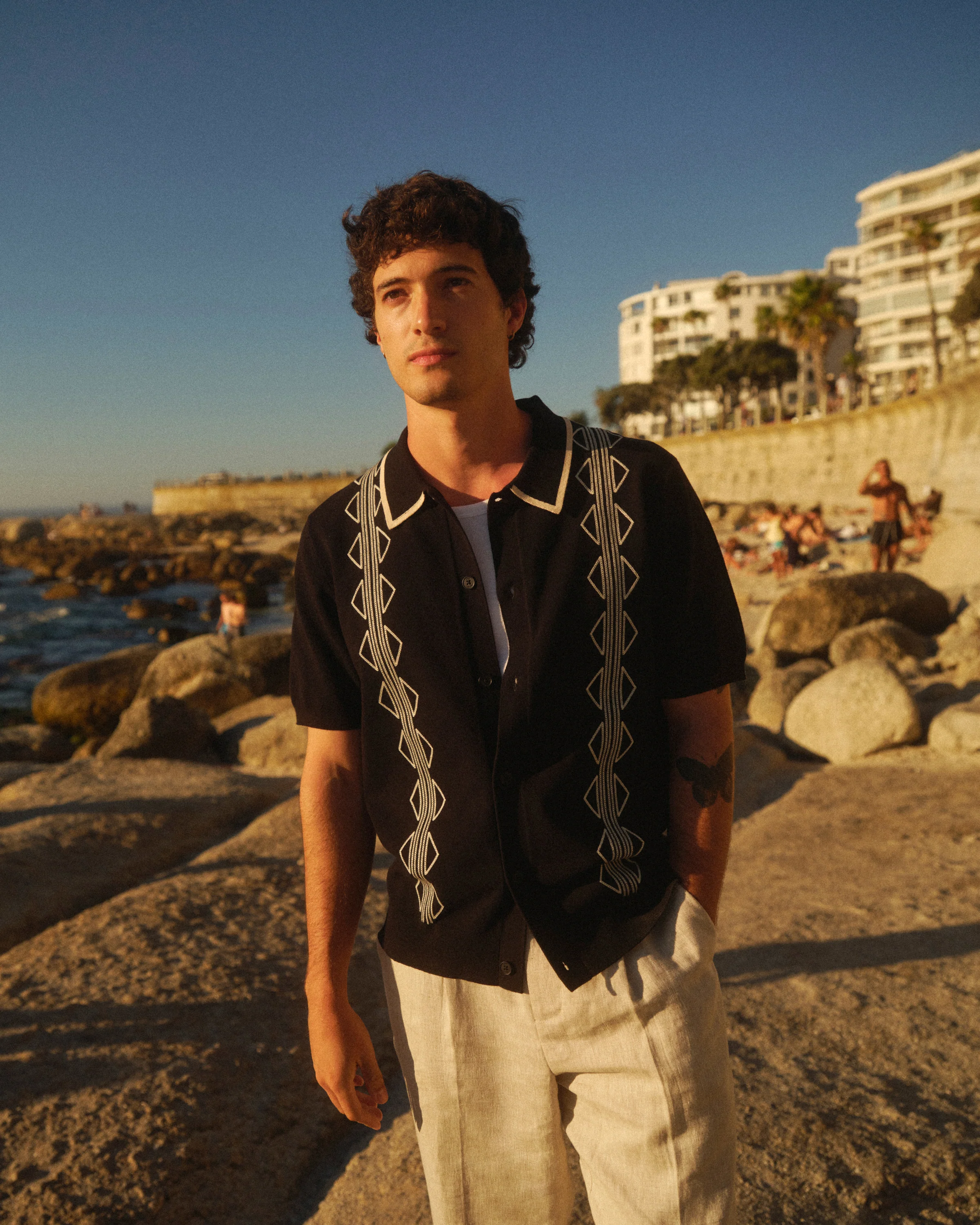 Tellaro - Black And Ecru Retro Embroidered Shirt - Image 3