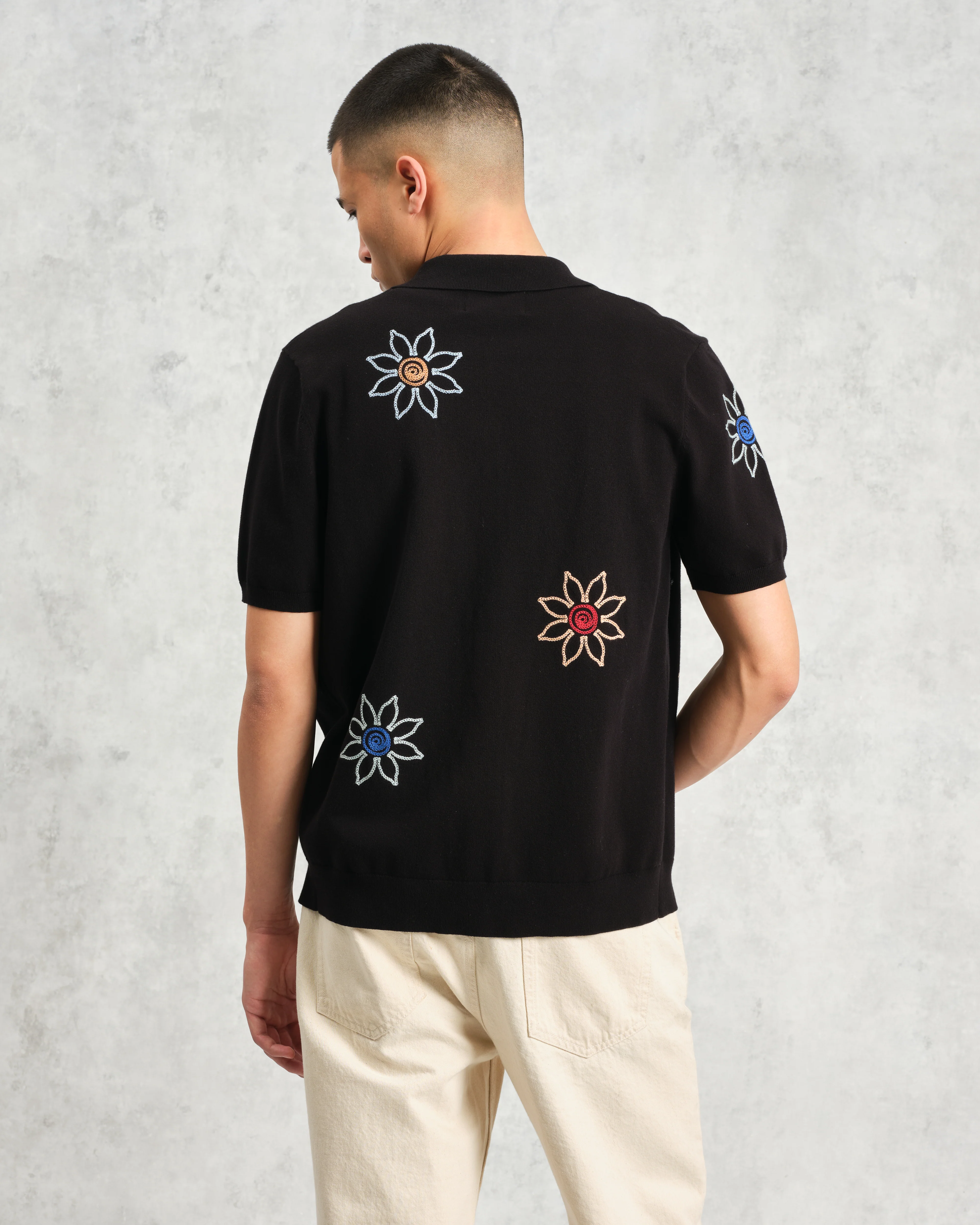 Tellaro - Black Embroidered Knitted Cotton Polo - Image 10